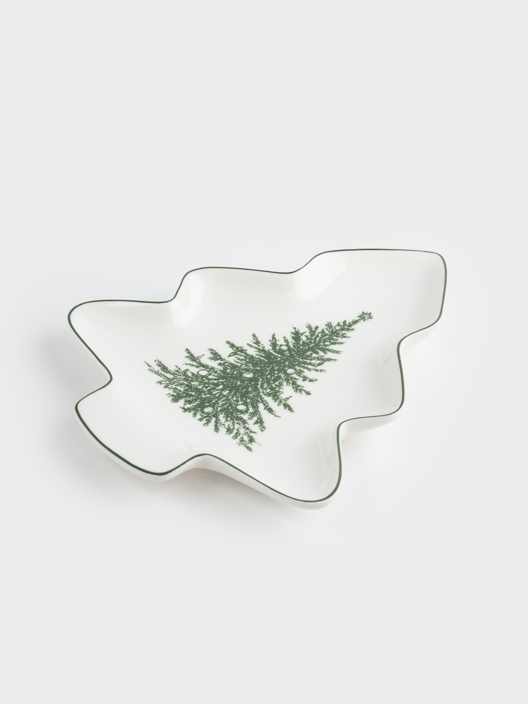 Блюдо, 23х20 см, фарфор N, бело-зеленое, Праздничная ель, Christmas lace, image-1