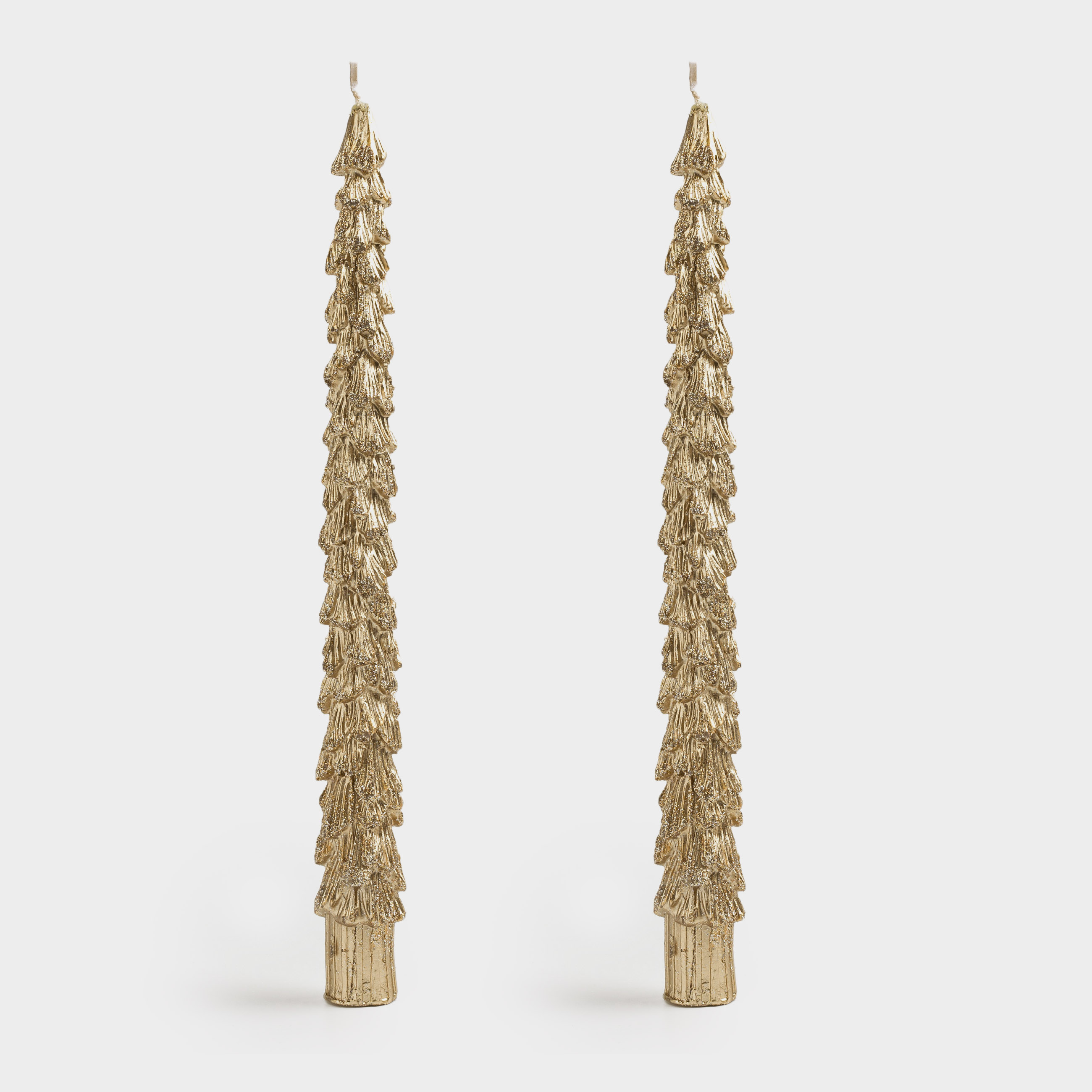 Свеча, 25 см, 2 шт, тонкая, с блестками, шампань, Ель, Fir candle, image-0