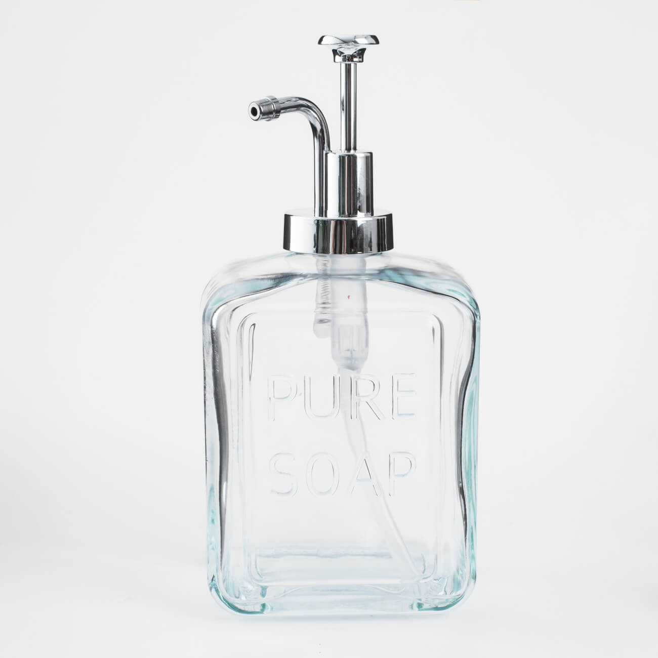 Диспенсер для жидкого мыла, 550 мл, стекло/пластик, серебристый, Pure soap, Clear title изображение № 1
