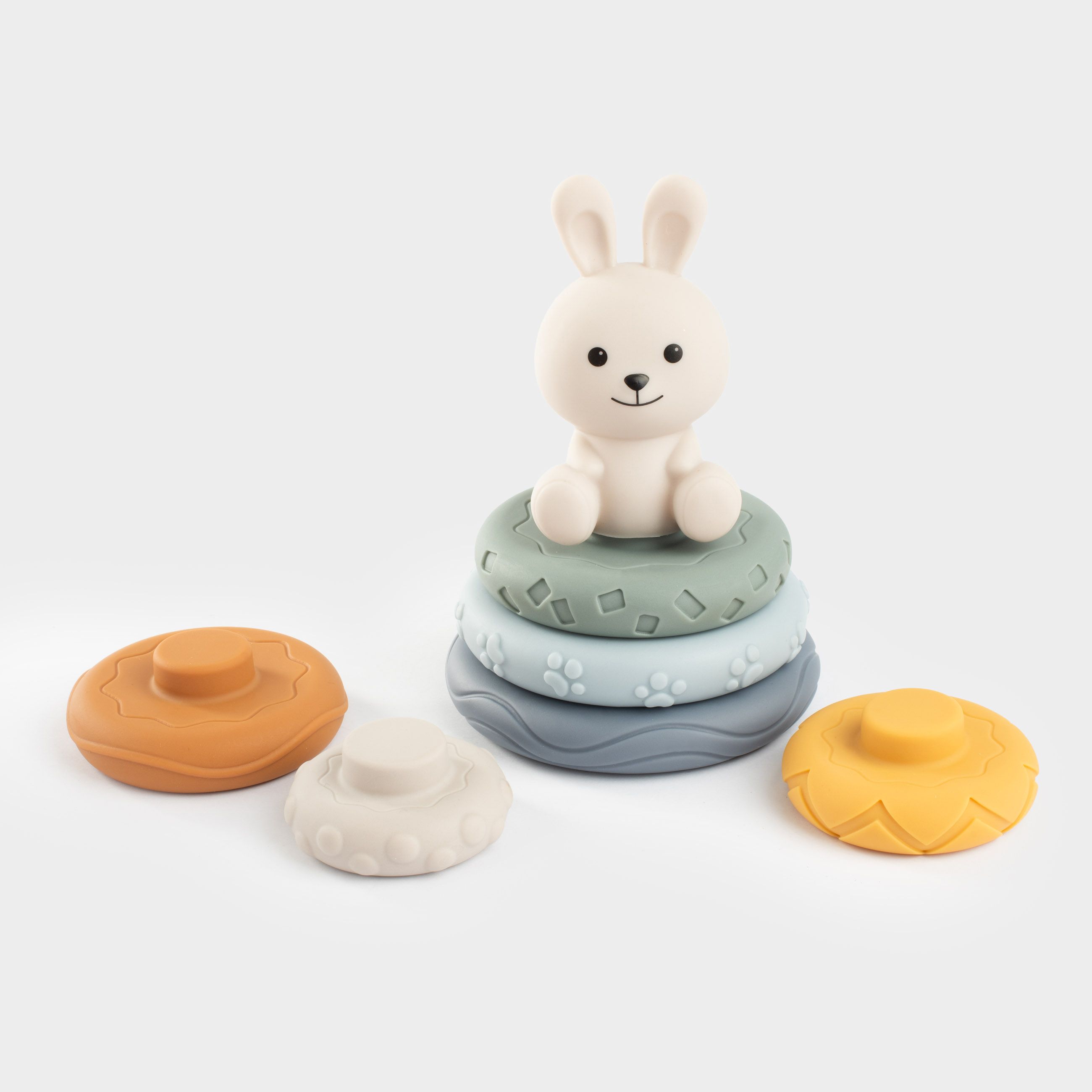 Игрушка развивающая, 19 см, 7 пр, ПВХ, цветная, Пирамидка зайка, Kiddy, image-0