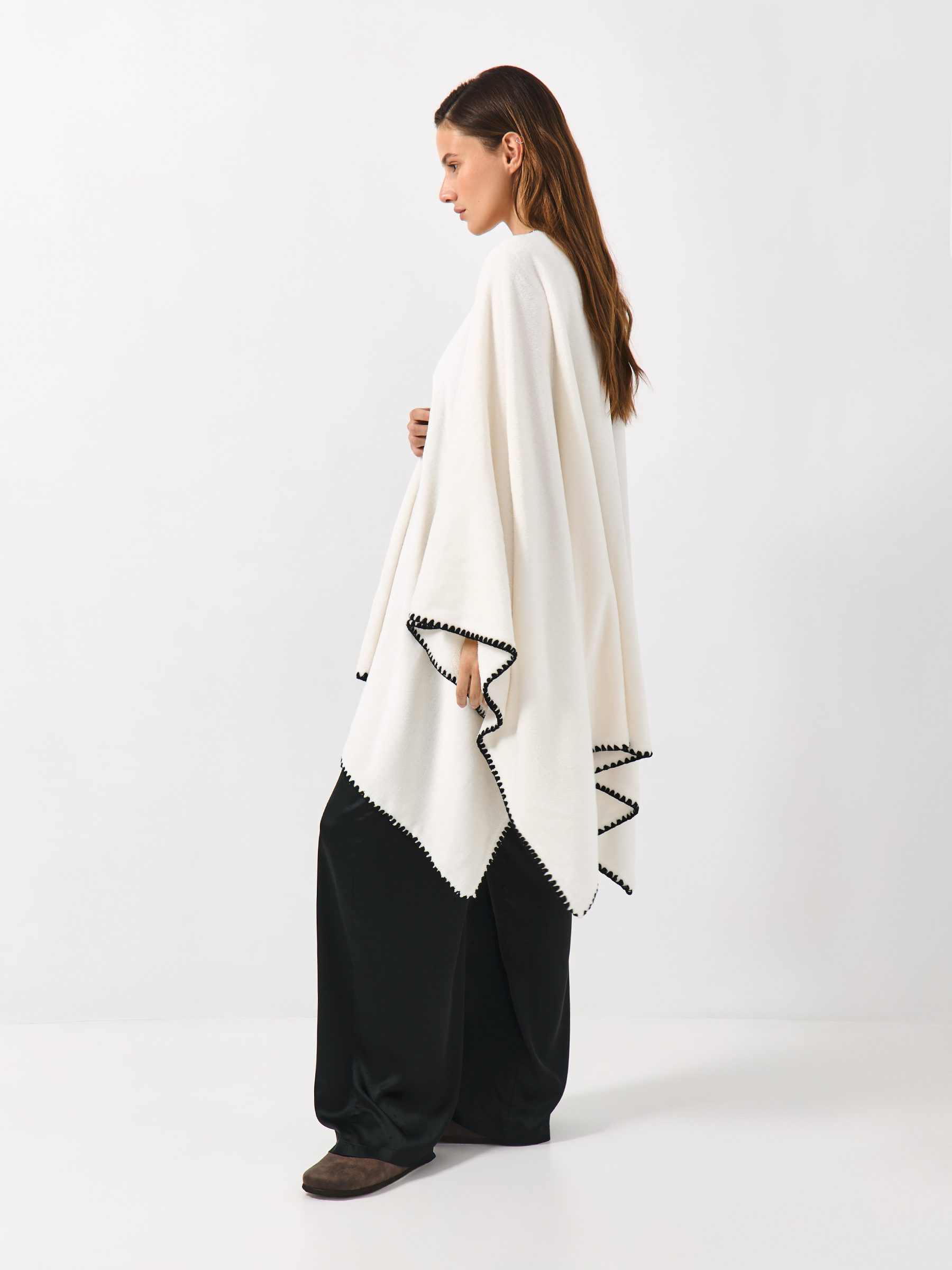 Пончо, 75х140 см, флис, молочное, Fleece poncho, image-4