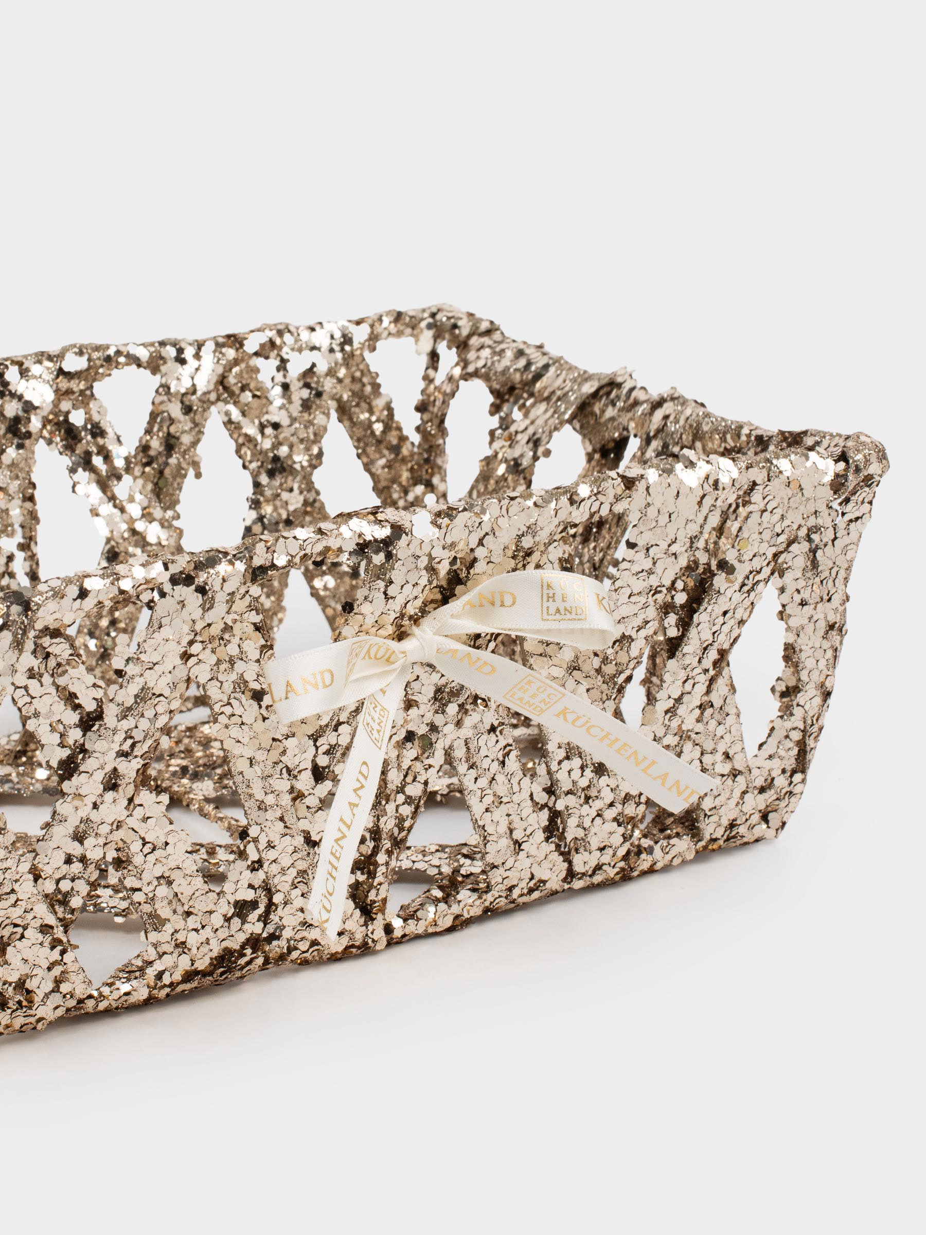 Сәндік себет, 23х20 см, пластик/металл, тікбұрыш, шампан, Frosty sparks, image-3