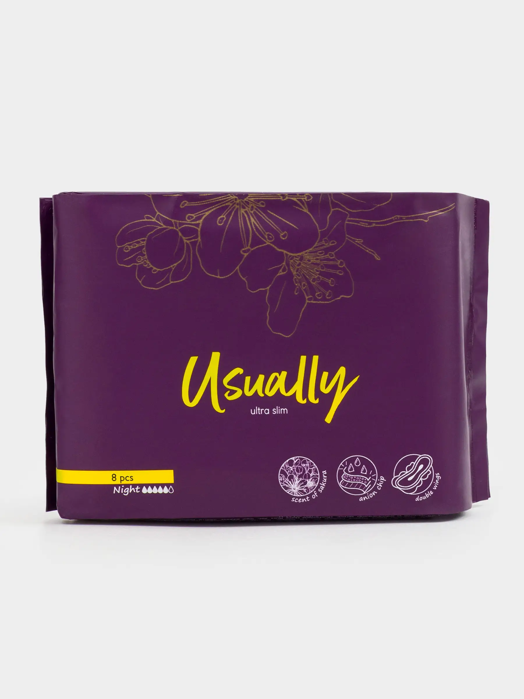 Гигиеналық төсемдер, 29 см, 8 дана, қос қанатты, хош иісті, Night, Usually, image-0