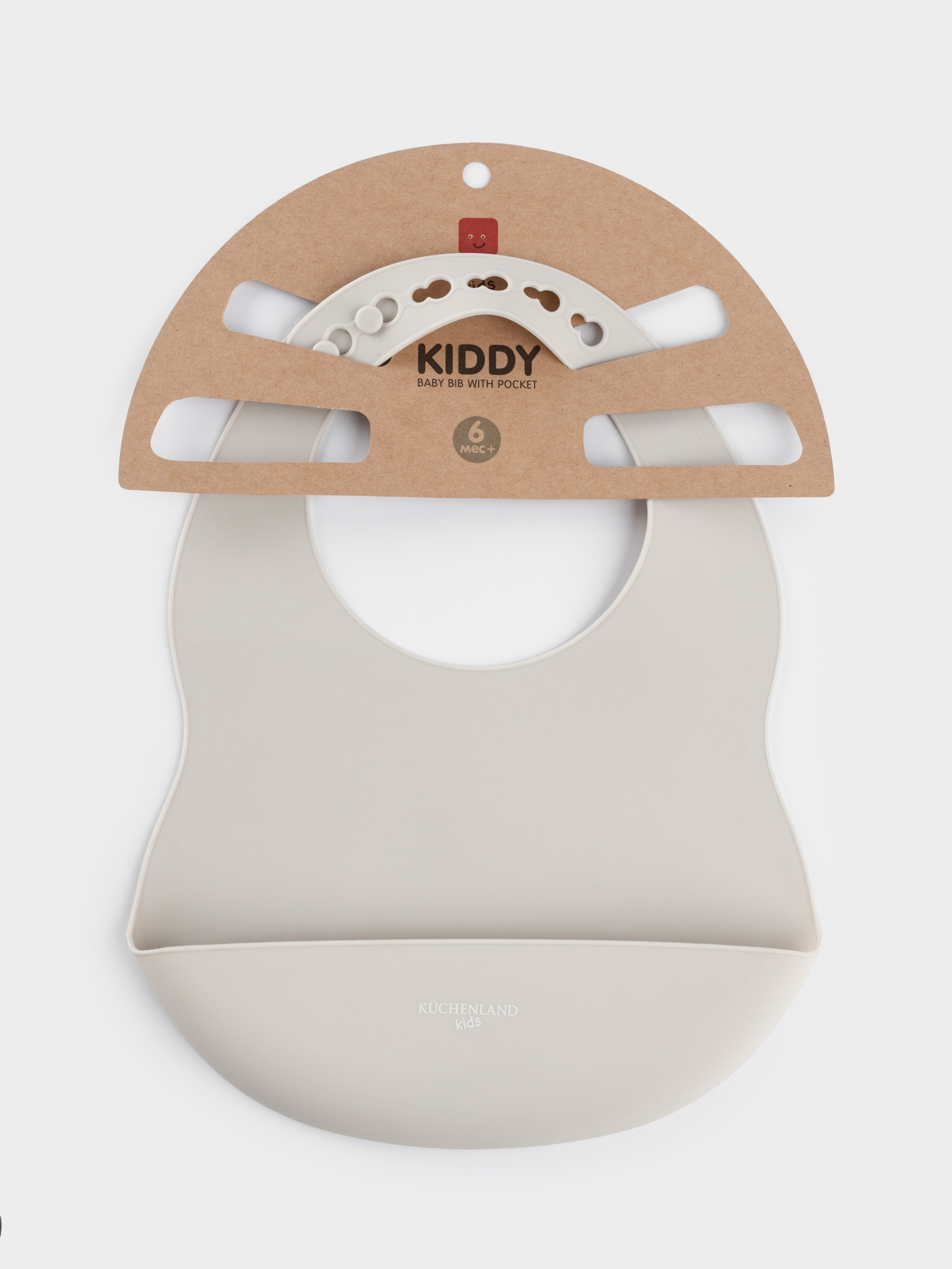 Нагрудник, детский, 30х21см, с карманом, силикон, серый, Kiddy, image-3