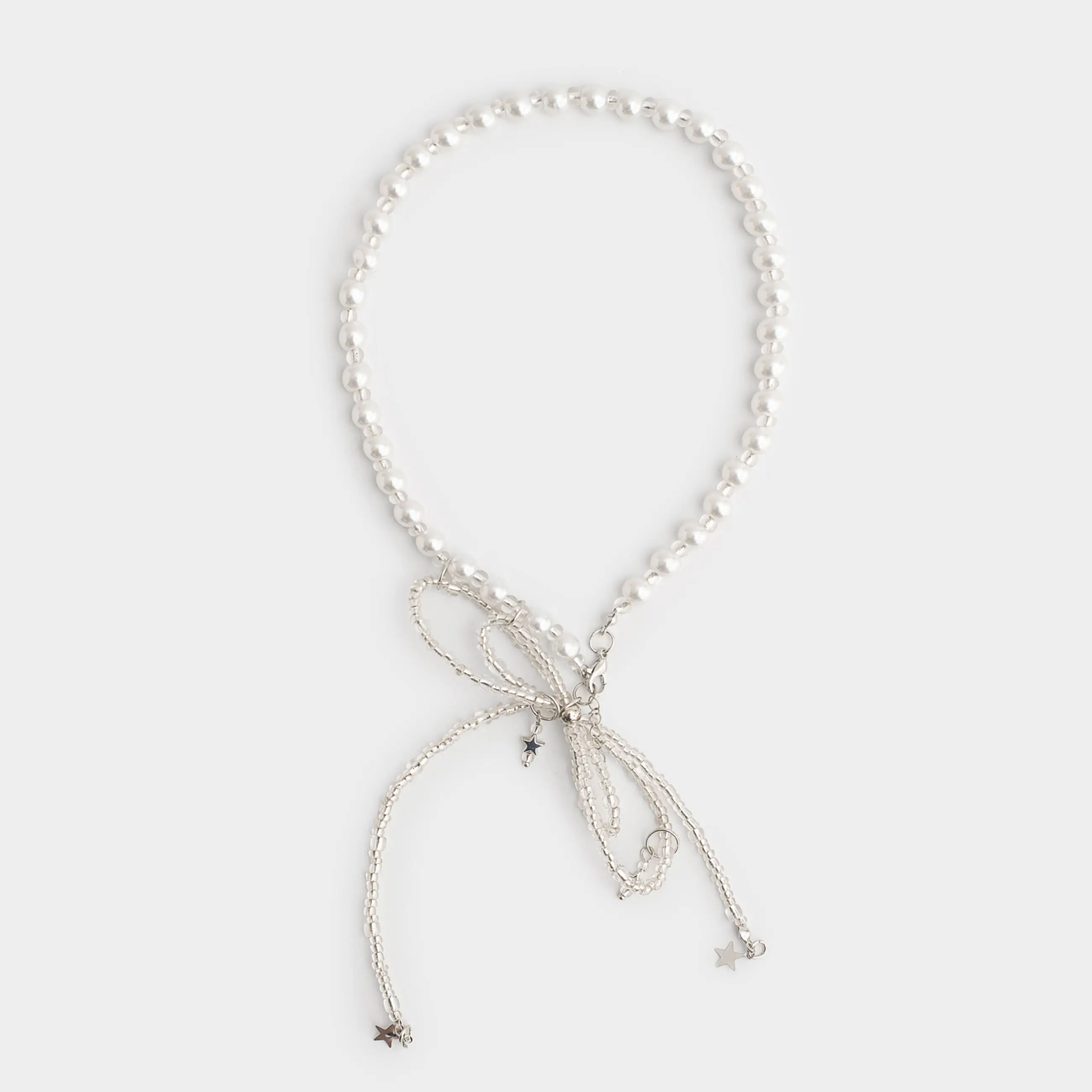 Алқа, 52 см, пластик/страздар/металл, күміс, Бант, Pearl