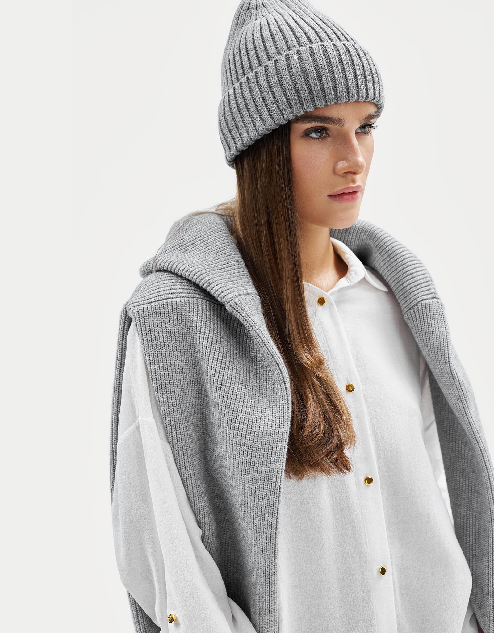 Шапка женская, единый размер, акрил/полиэстер, серая, Knitting, image-3