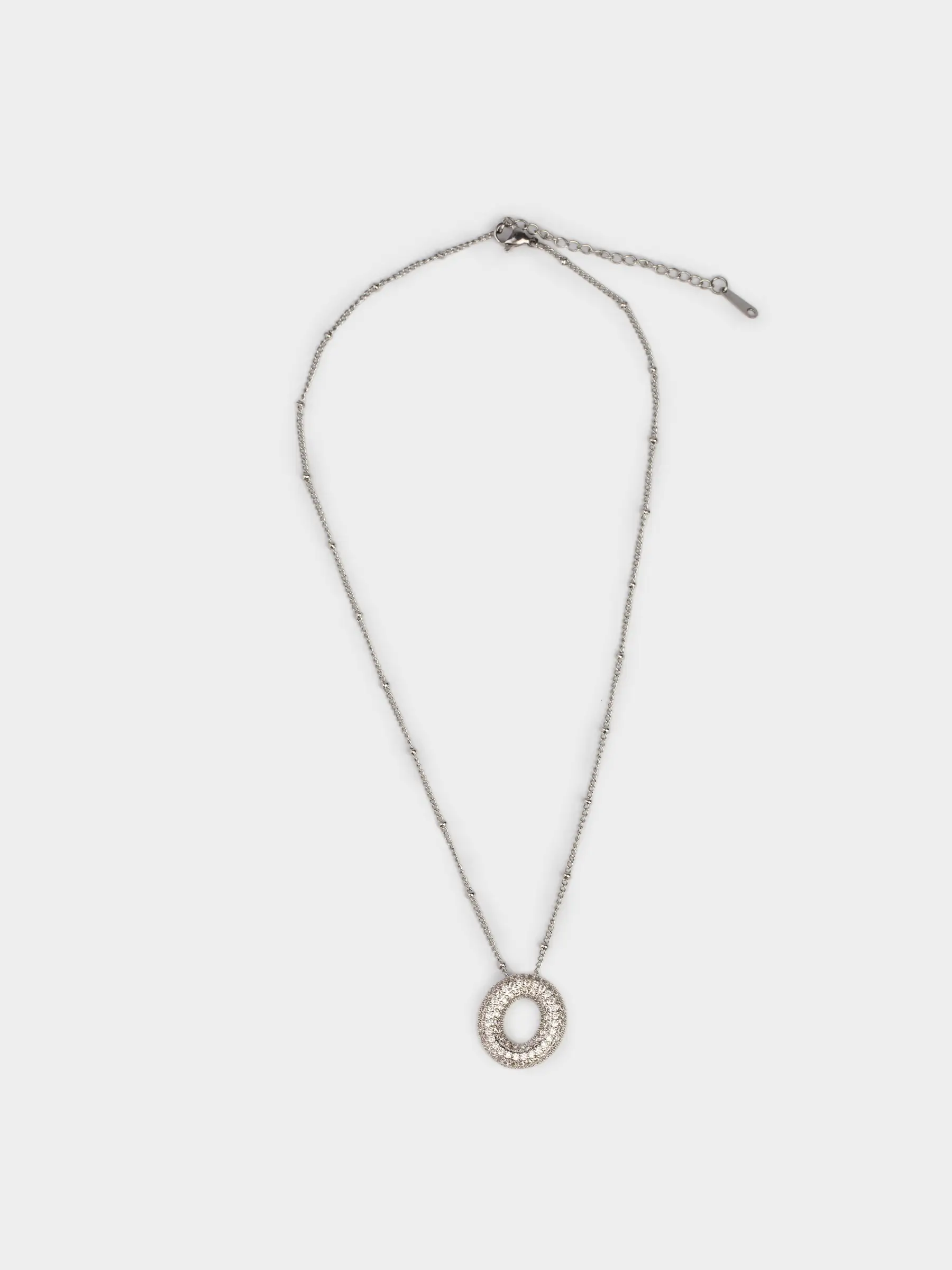 Шынжыр, 49 см, аспасы бар, металл/страздар, күміс, Сақина, Jewelry