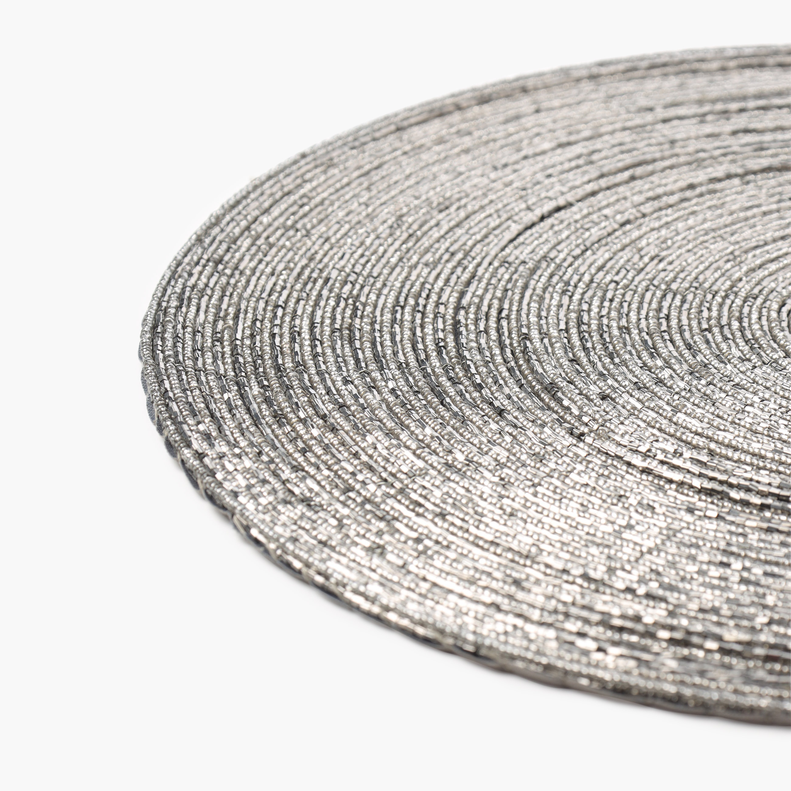 Салфетка под приборы, 36 см, бисер, круглая, серебристо-серая, Rotation beads, image-0