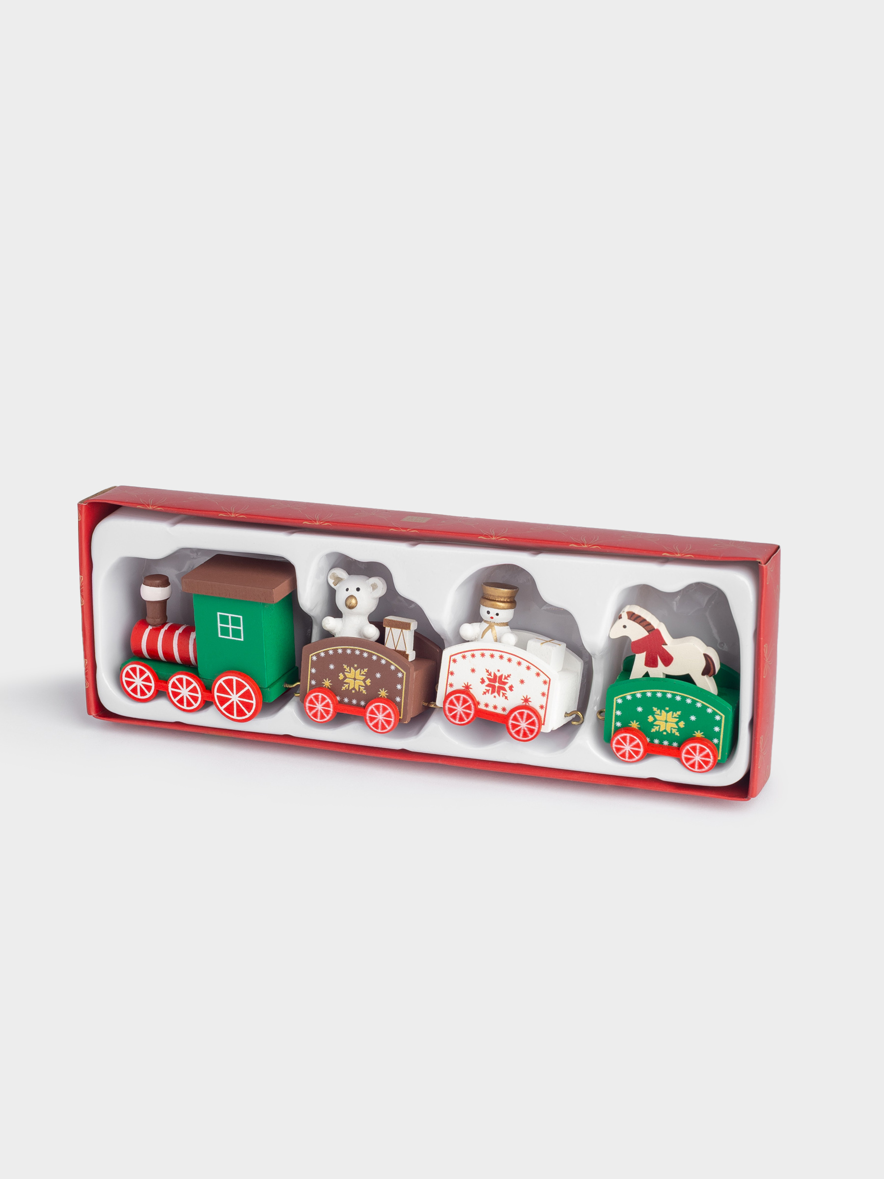 Мүсінше, 20 см, МДФ, қызыл және жасыл, Қонжық пен жылқысы бар паровоз, Christmas style, image-5
