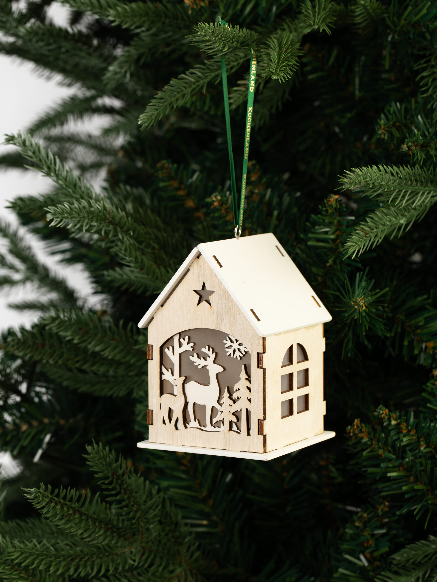 Шырша ойыншығы, 11 см, жарықтандырылған, МДФ, сарғылт-қоңыр, Бұғы бар үй, Figure wood, image-2