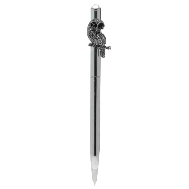Ручка шариковая, 14 см, с фигуркой, сталь, черно-серебристая, Сова, Draw figure ,image-0