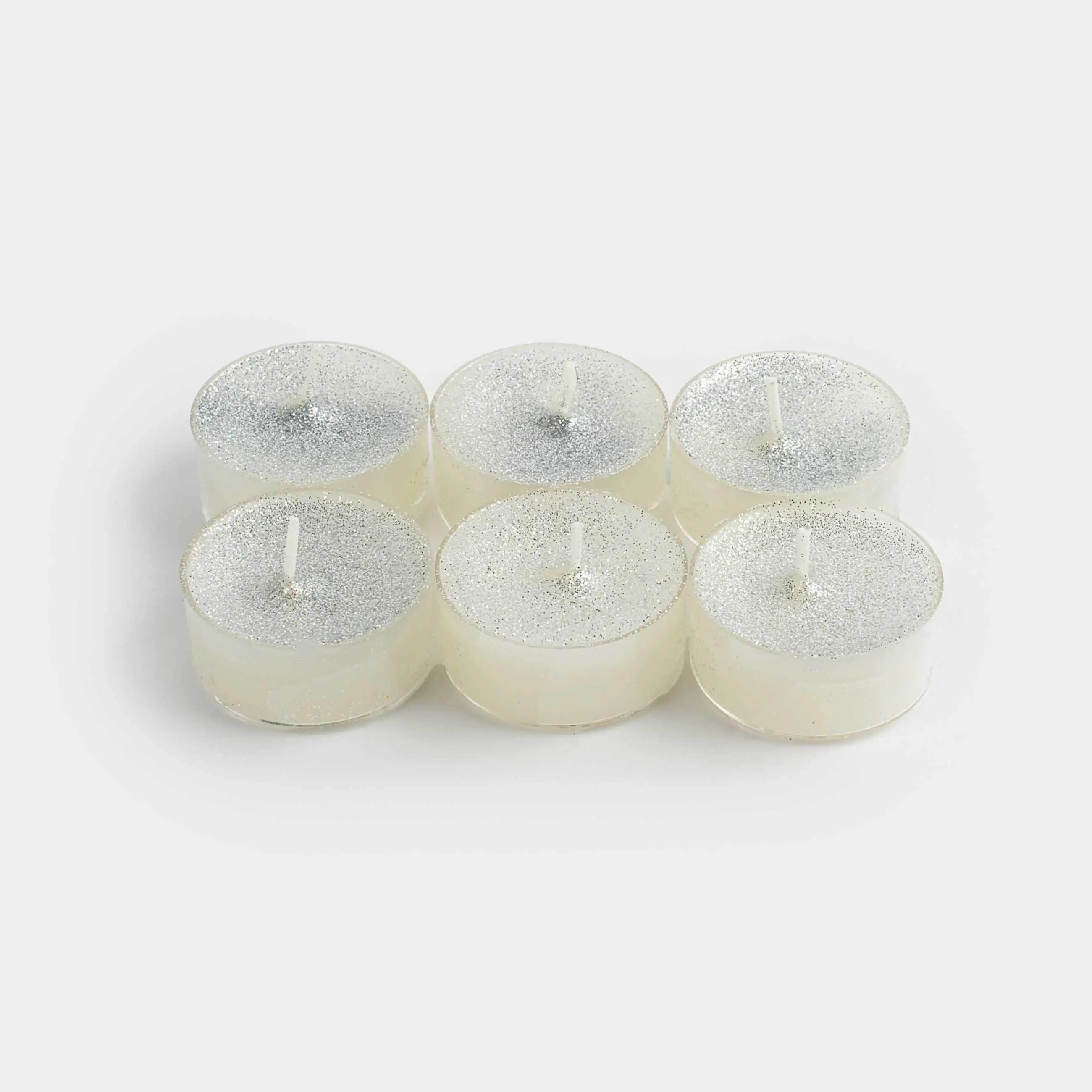 Шай шамы, 4 см, 6 дана, жылтырақтары бар, күміс, Metallic glow