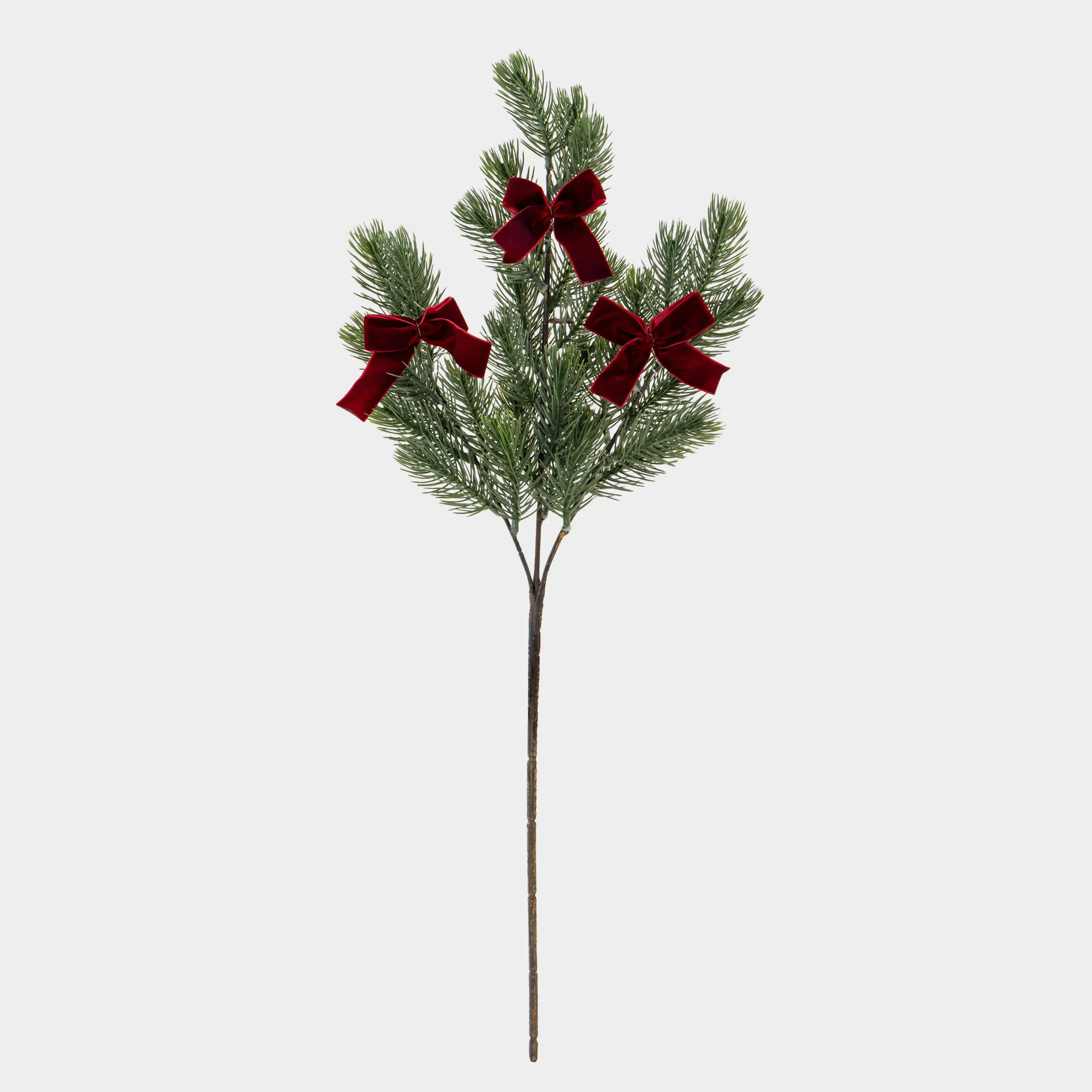 Ветка декоративная, 67 см, полиэтилен, Ель с красными бантиками, Conifer decor