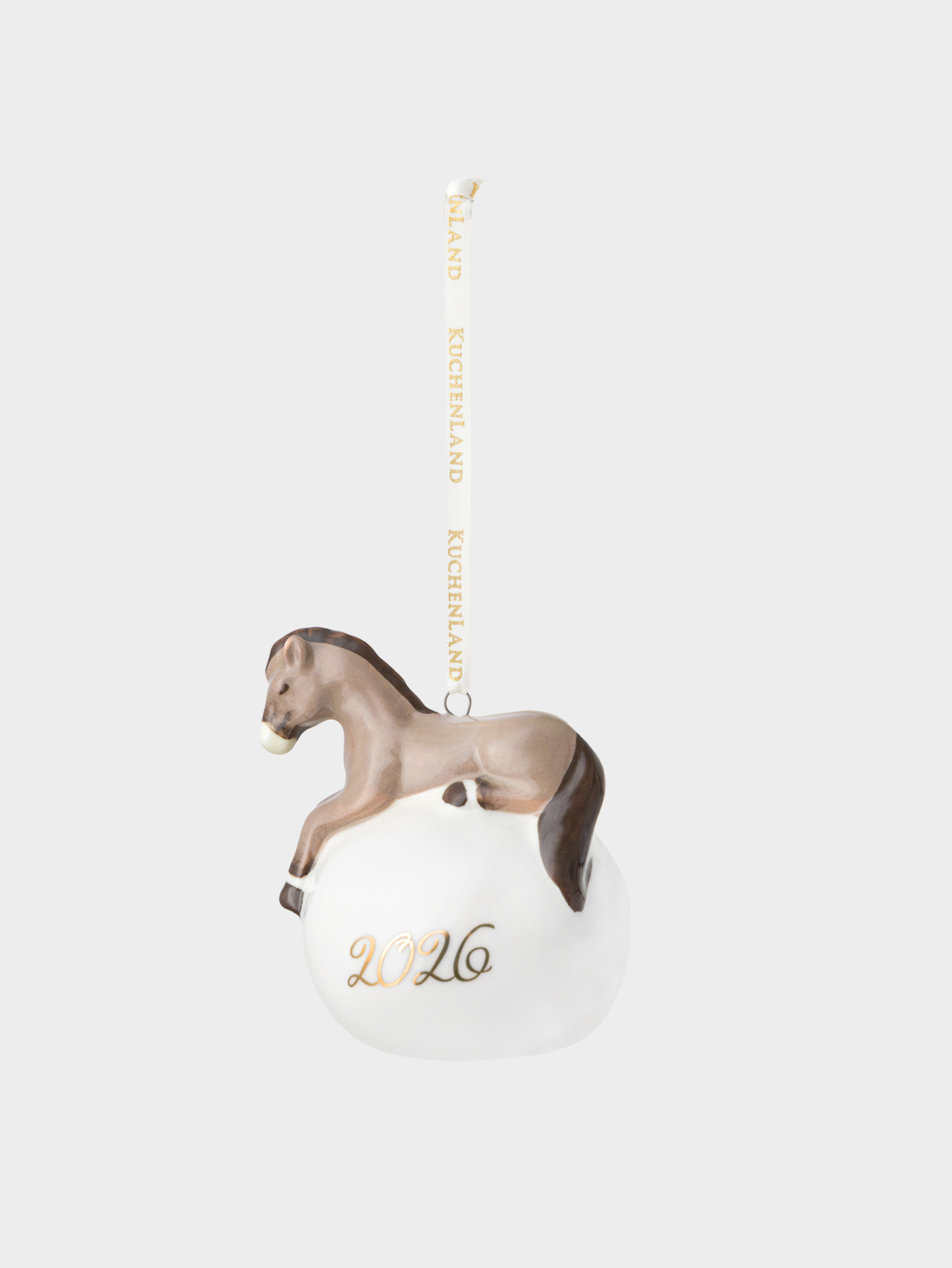 Игрушка елочная, 8 см, фарфор P, бело-коричневая, Конь на шаре, Ball figure, image-1