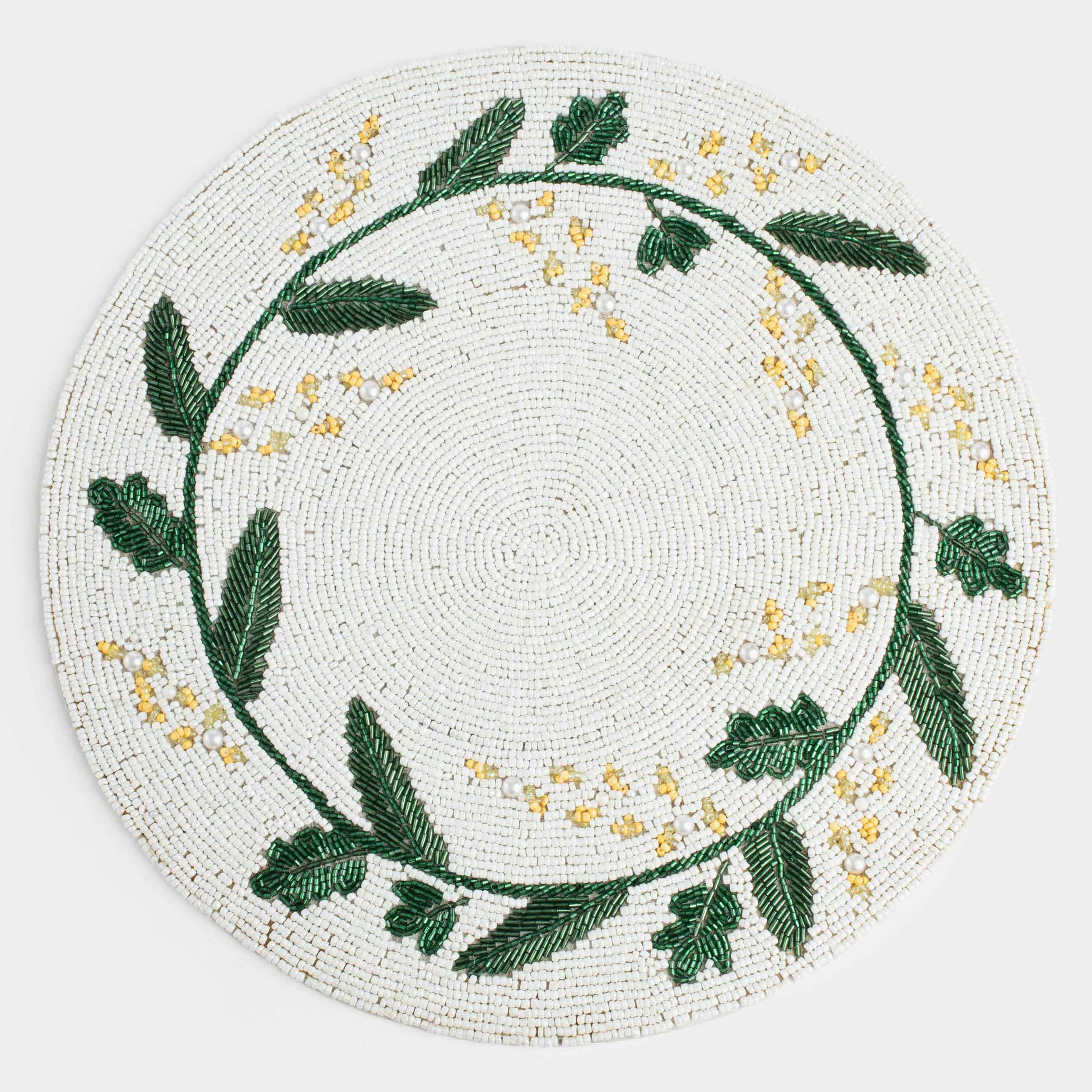 Аспаптарға арналған майлық, 36 см, моншақтар, дөңгелек, ақ, мимоза, Art beads, image-0