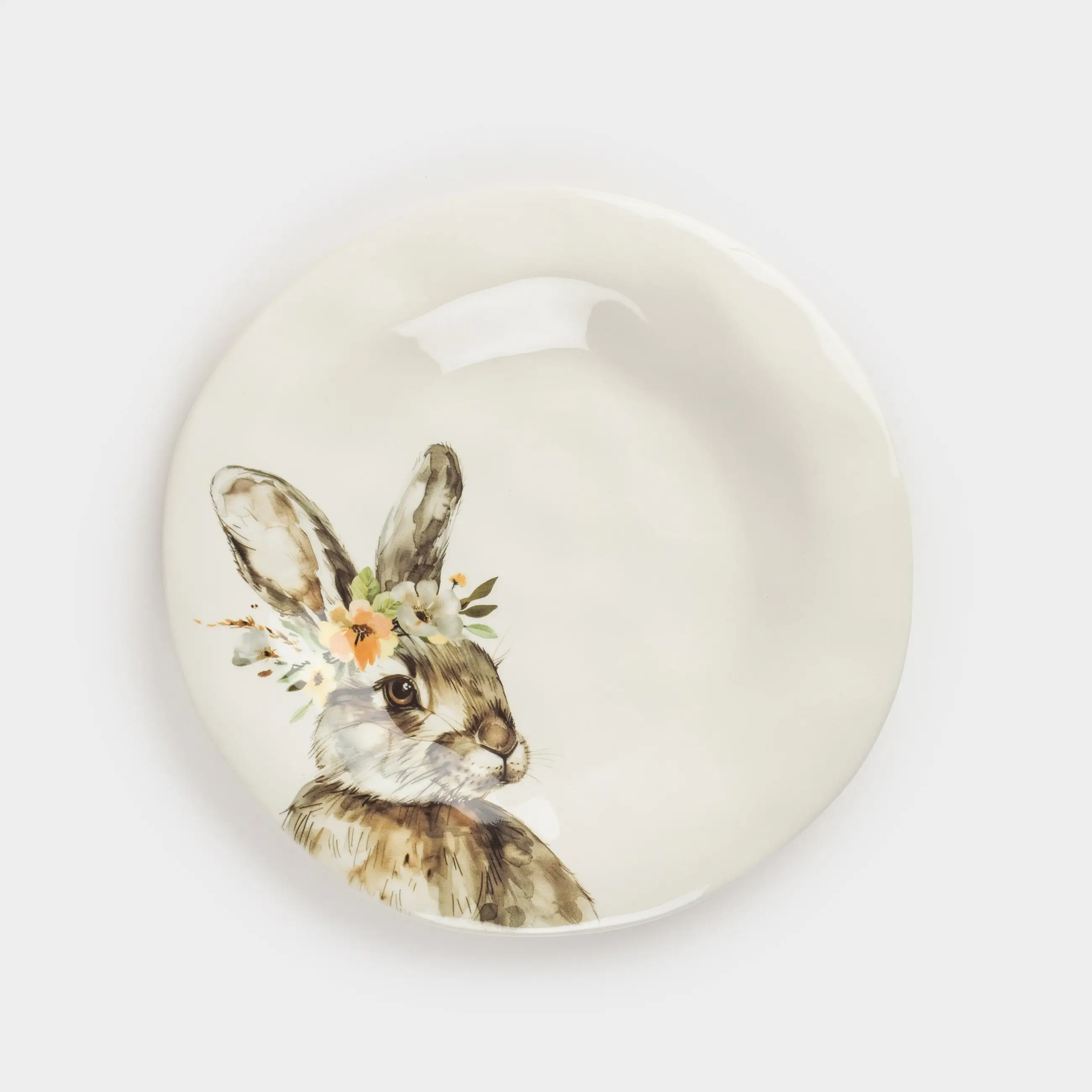Тарелка закусочная, 23 см, керамика, белая, Кролик в венке, Natural Easter, image-0