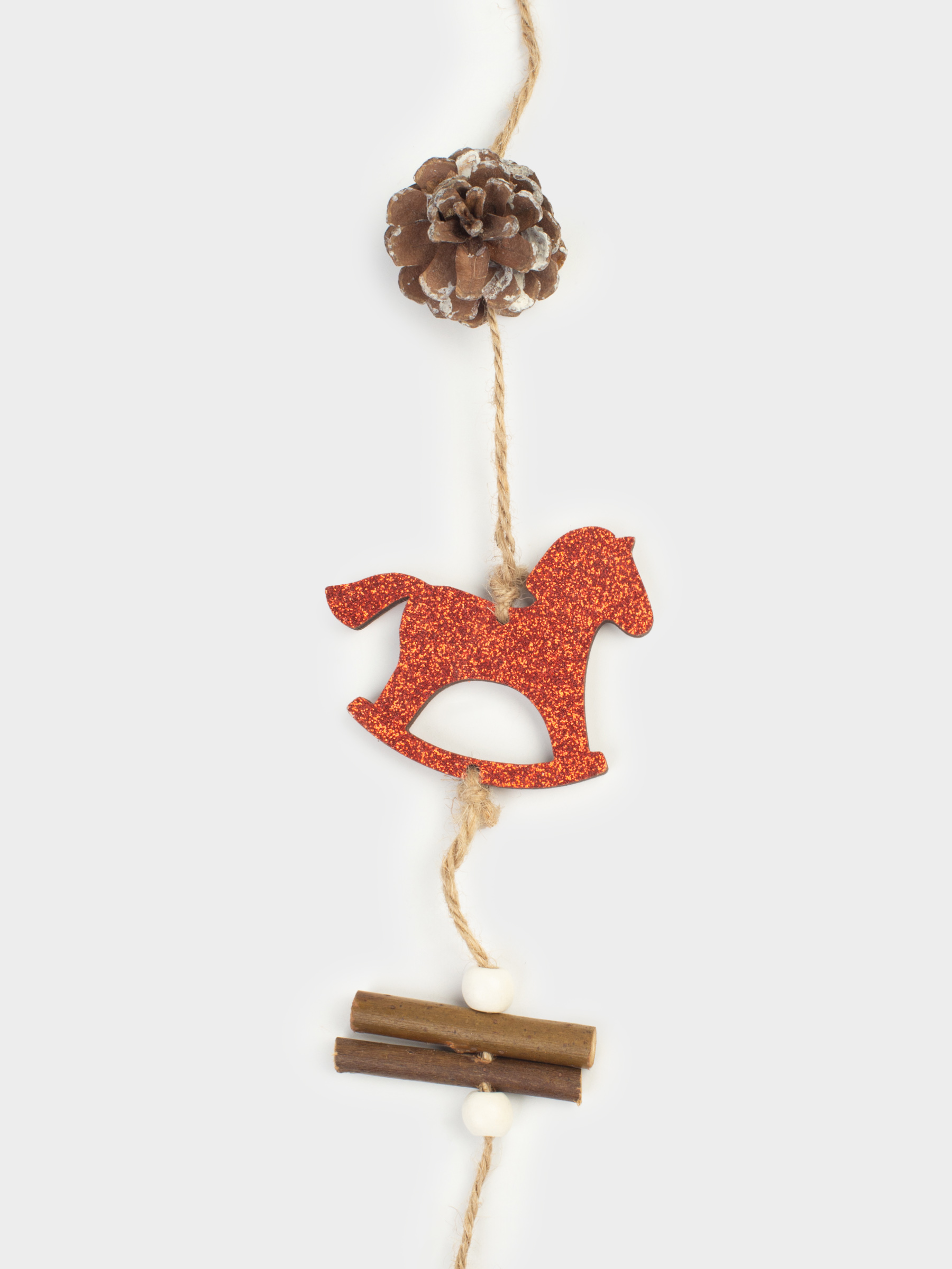 Сәндік гирлянд, 1 м, ағаш, жылтырақтары бар, Шырша бүршіктері бар жылқылар, Figure wood, image-2