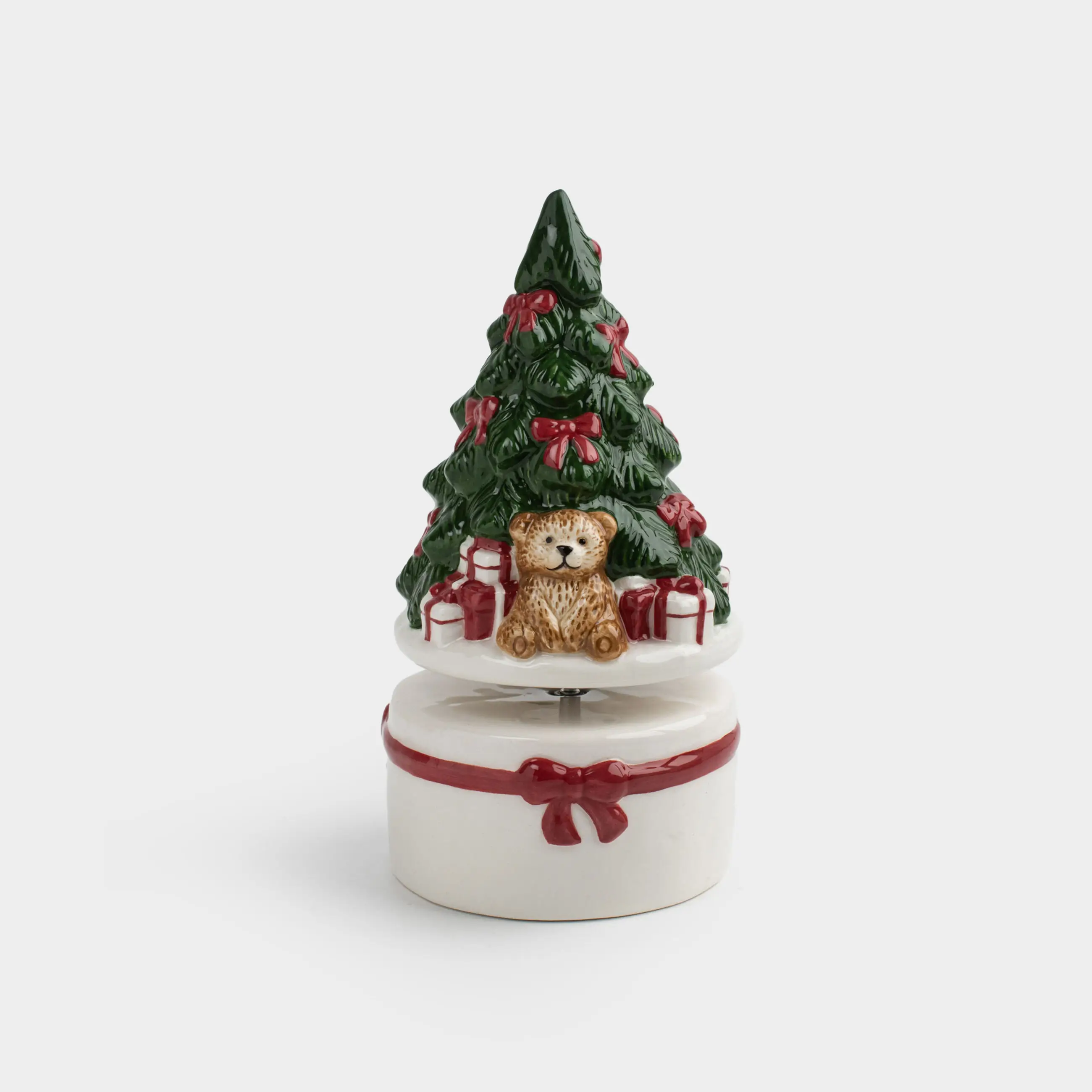 Статуэтка музыкальная, 17 см, заводная, керамика, Мишка и лошадка у ели, Christmas traditions