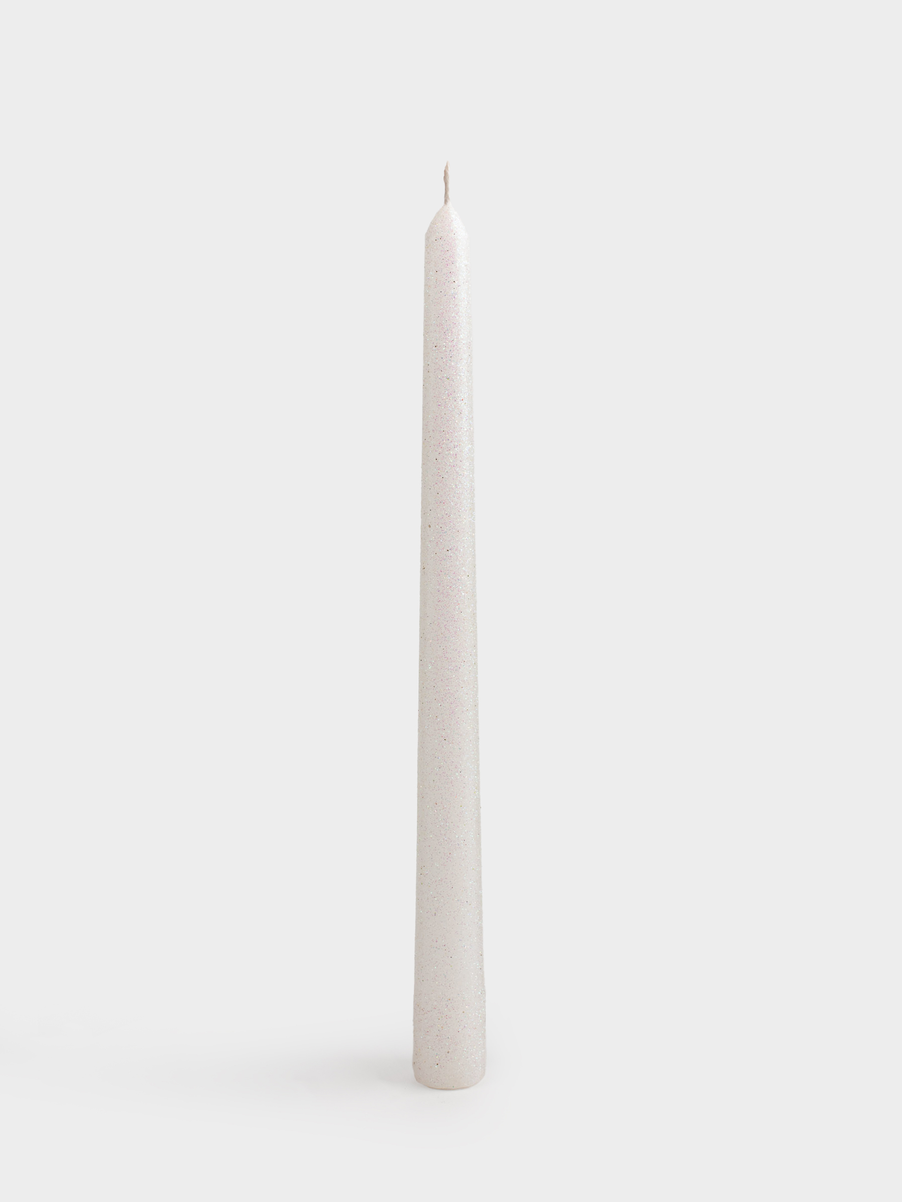 Шам, 25 см, жіңішке, жылтырақтары бар, ақ, Sparkly candle, image-0