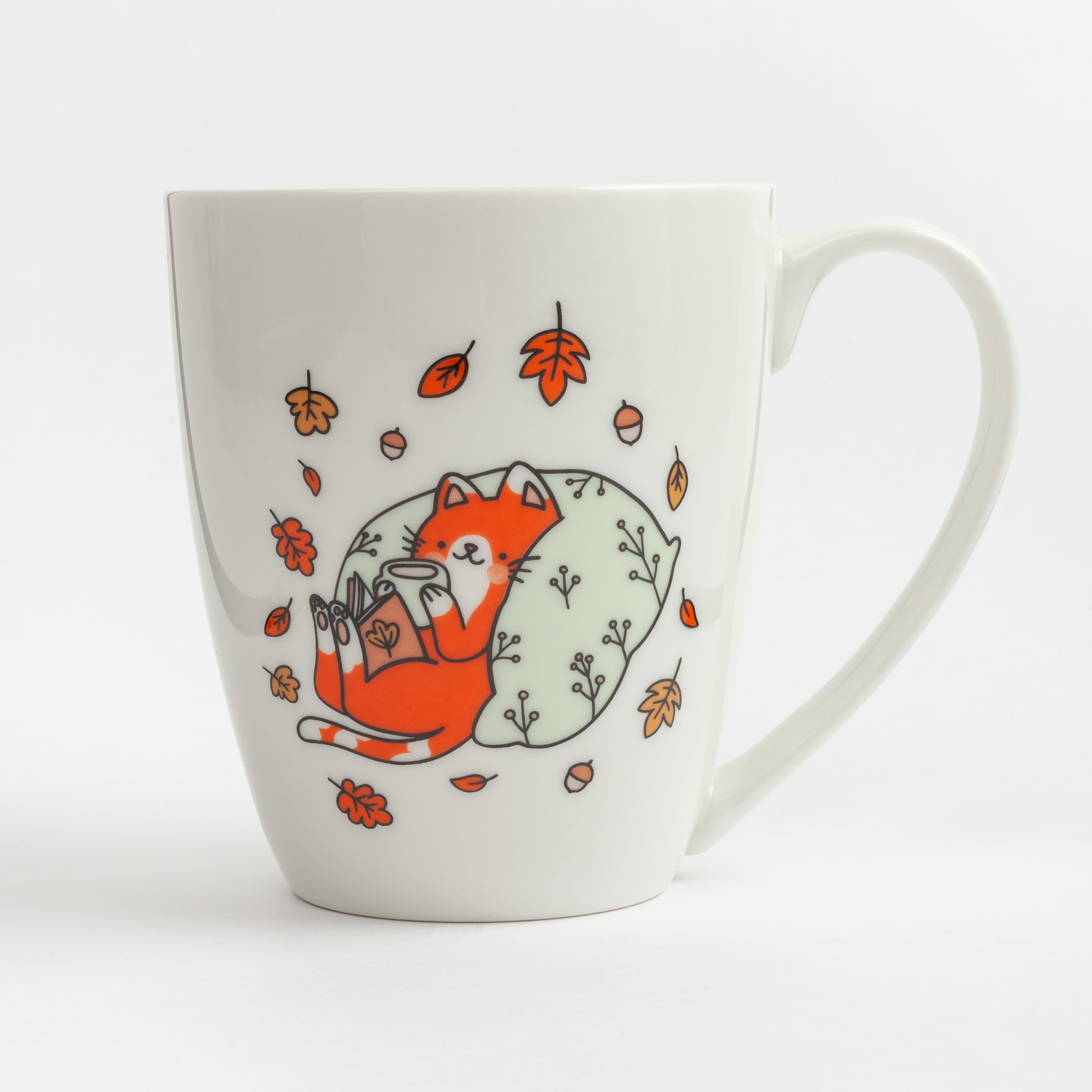 Кружка, 320 мл, фарфор N, белая, Кот на подушке, Forest animals, image-2