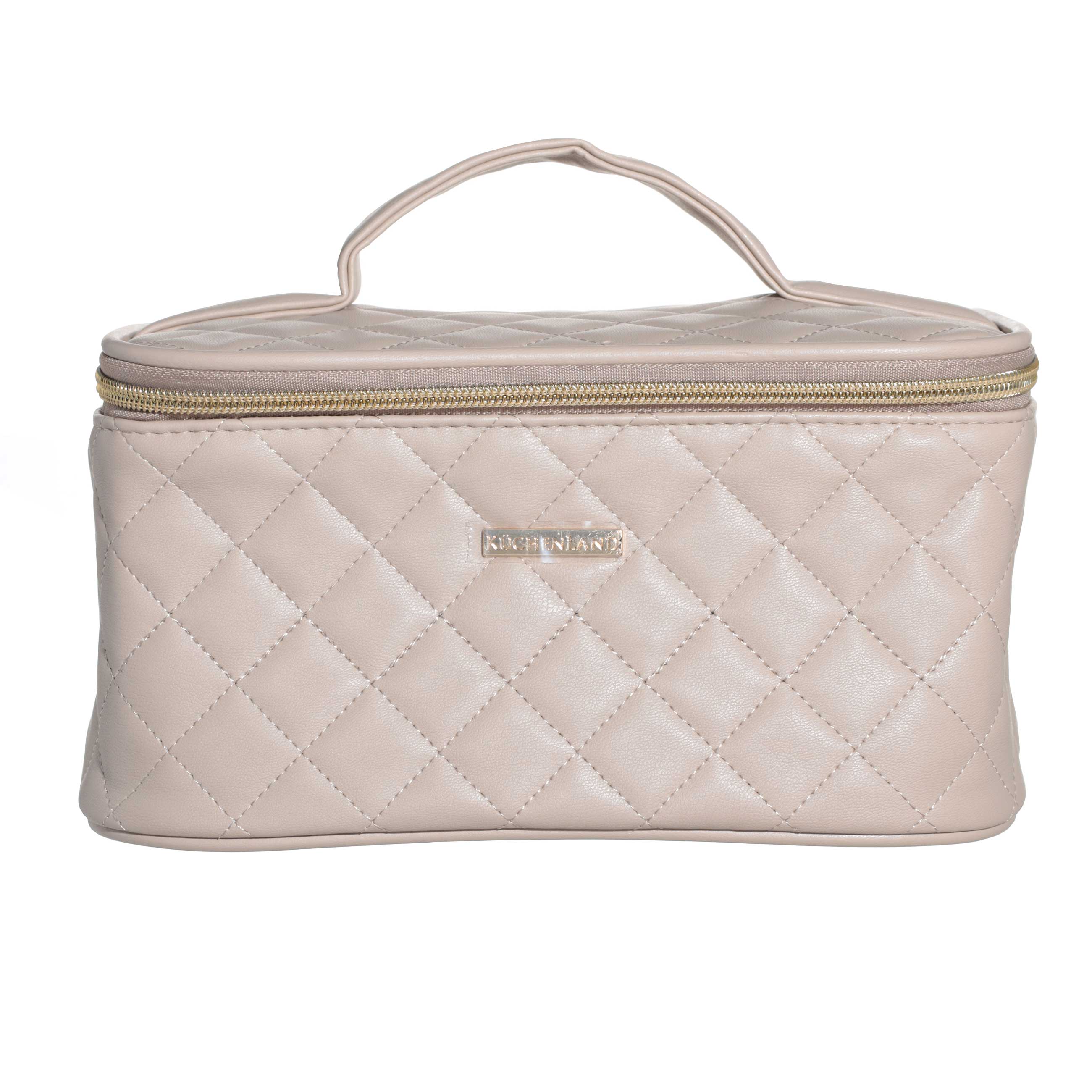 Косметика сөмкесі, 23х13 см, тұтқасы бар, полиуретан, сарғылт, Quilted, image-0