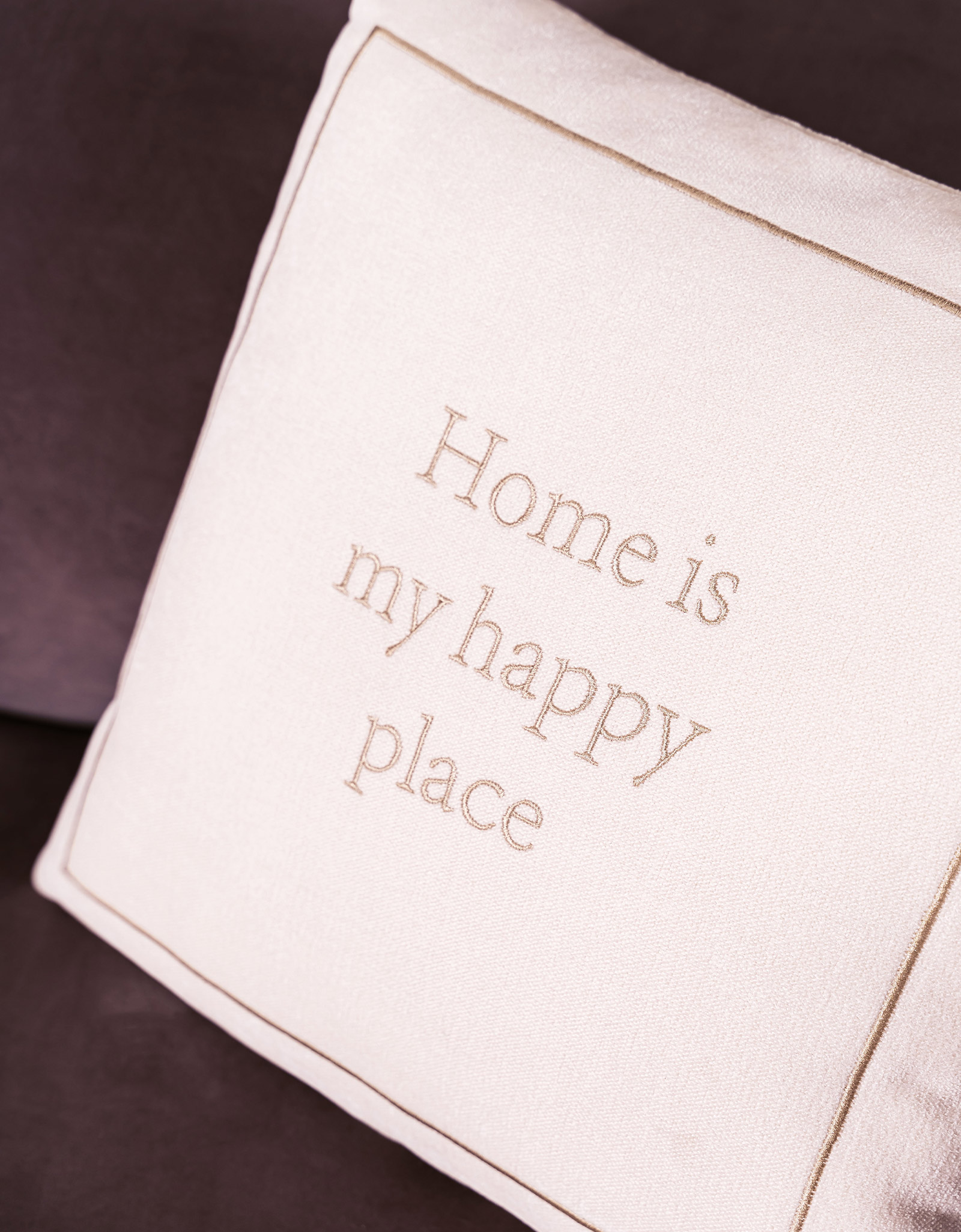 Подушка декоративная, 45х45 см, шенилл/вельвет, молочная, Home is my happy place, Chenill, image-3