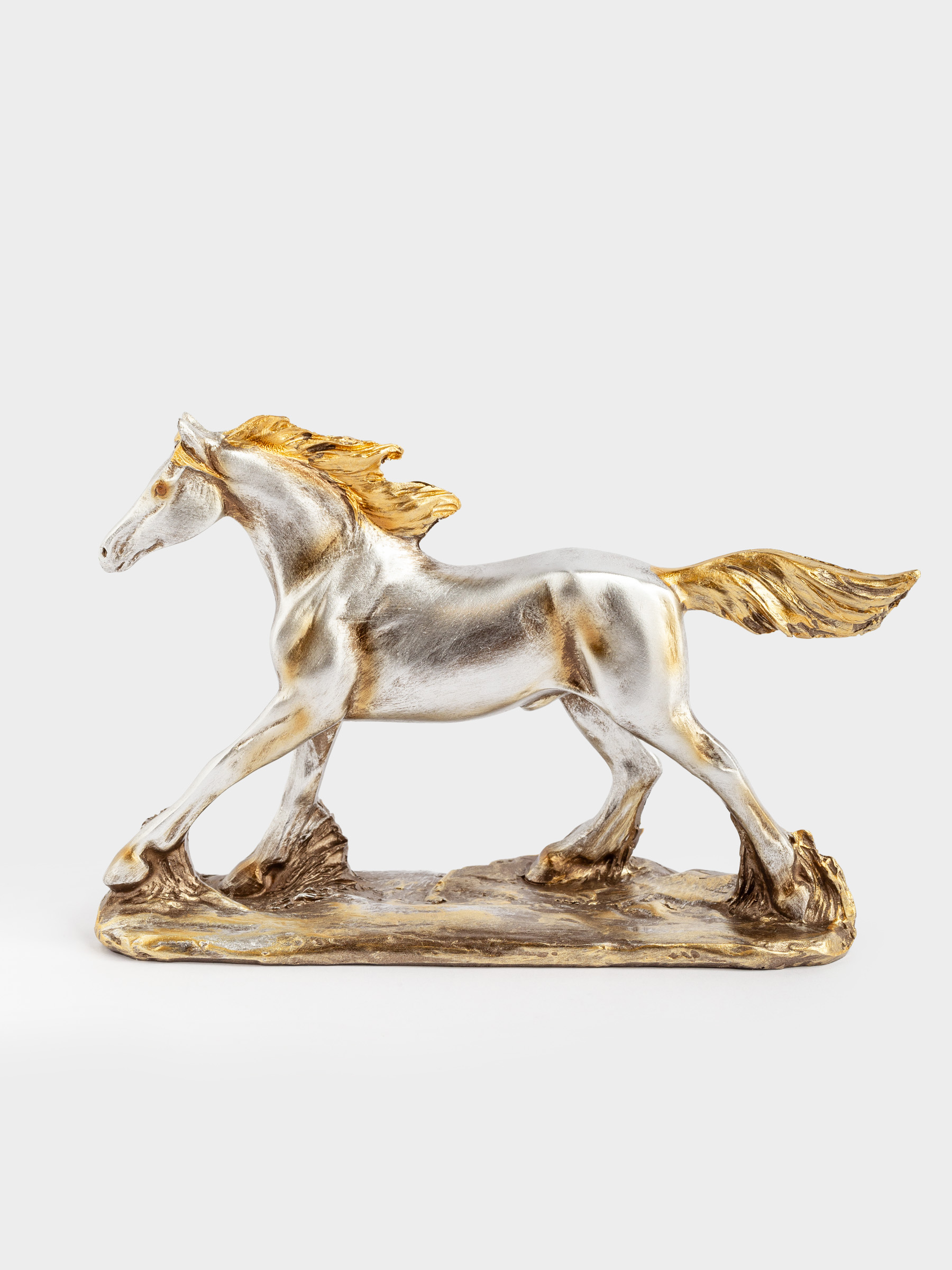 Мүсінше, 18х12 см, полирезин, күміс-алтын түстес, Жылқы, Horse gold, image-0