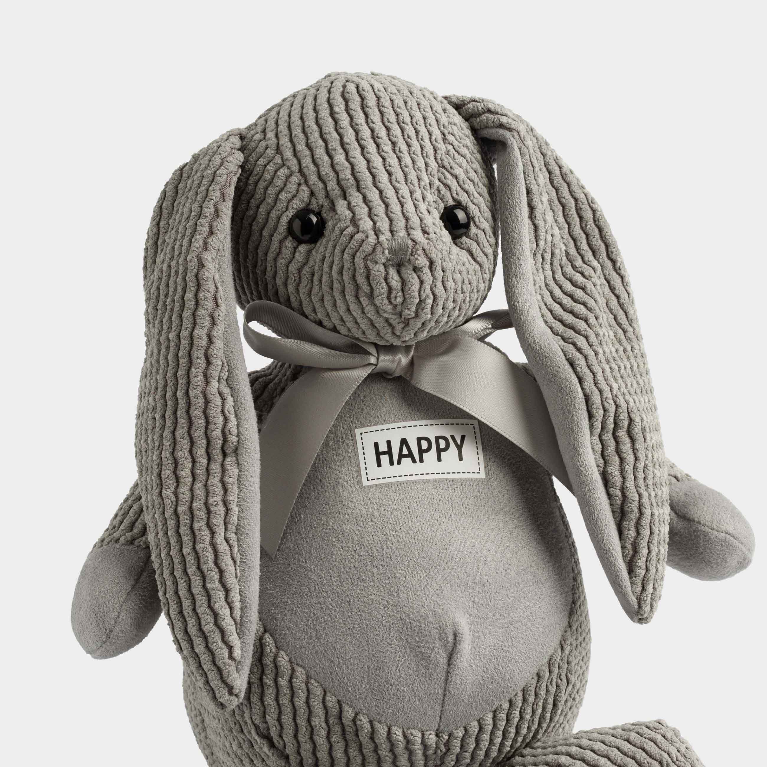 Игрушка, 21 см, мягкая, полиэстер, серая, Зайка с бантиком, Rabbit, image-1