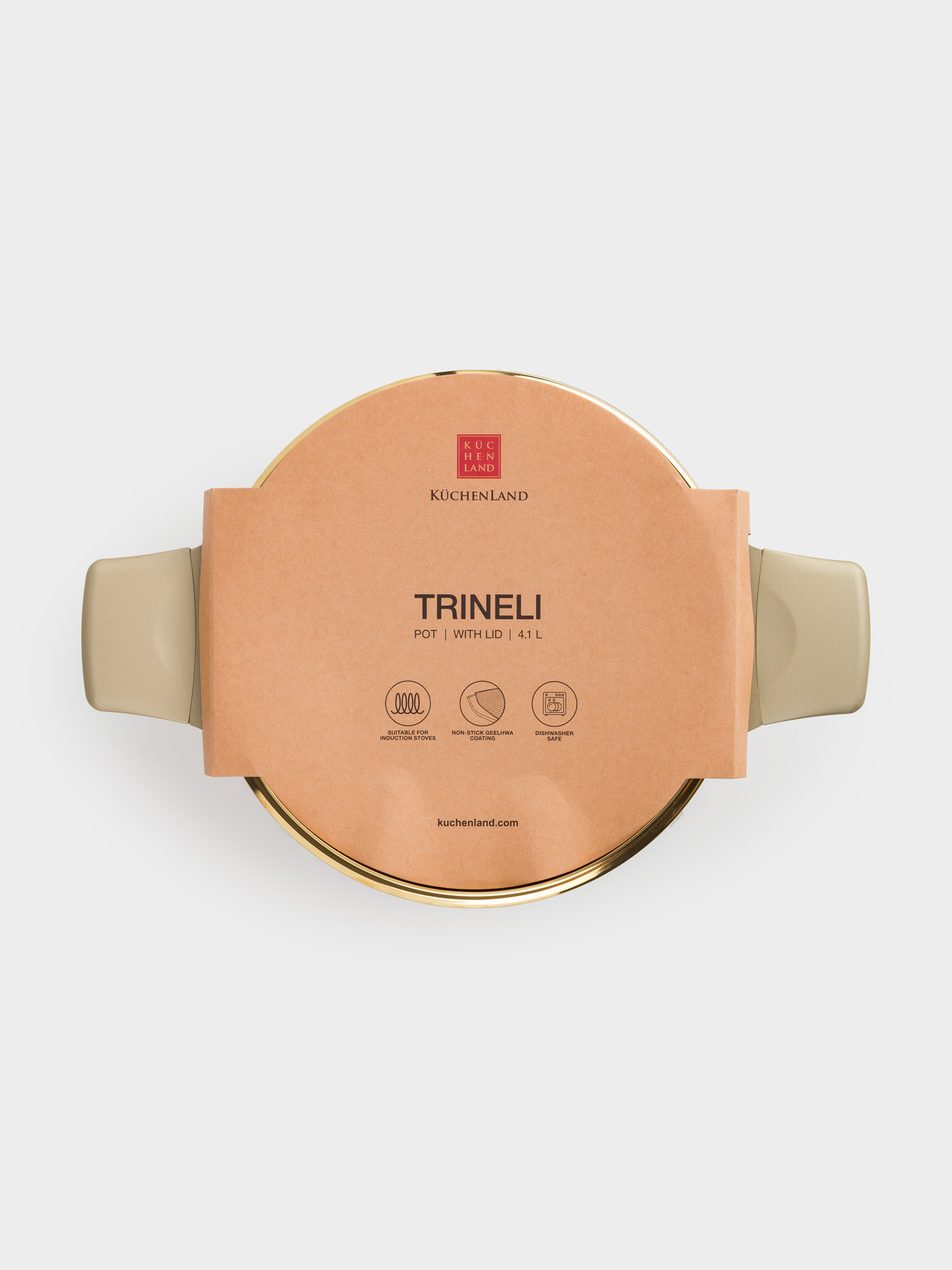 Кастрюля, 24 см, 4,1 л, с крышкой, с покрытием, алюминий, золотистая, Trineli, image-4