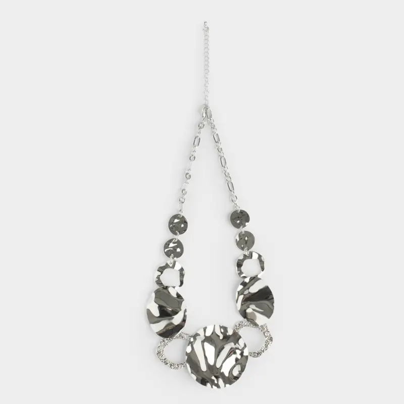 Колье, 52 см, металл, серебристое, Объемные круги, Jewelry ,image-0