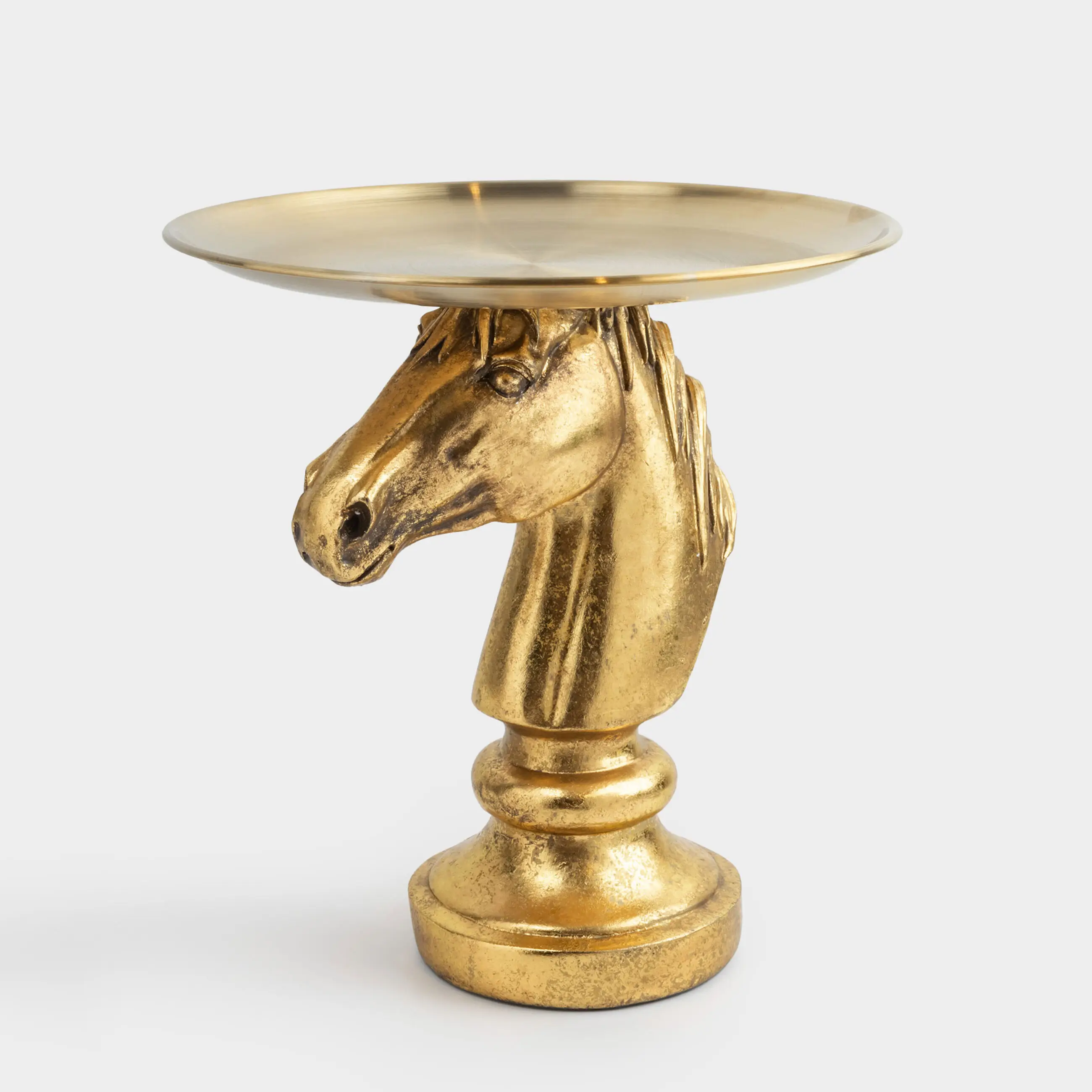 Сәндік ыдыс, 27х19 см, аяқты, болат/полирезин, алтын, Жылқы, Horse gold