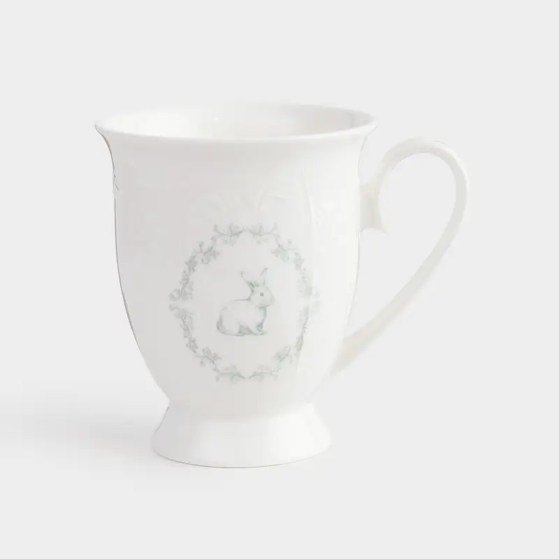 Кружка, 330 мл, фарфор Fine Bone China, белая, Кролик и цветы, Easter blooming ,image-0