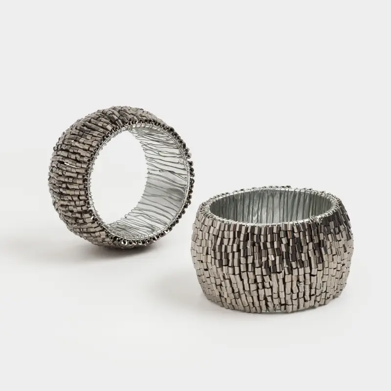 Кольцо для салфеток 5 см, 2 шт, бисер, круглое, темно-серое, Shiny beads ,image-0