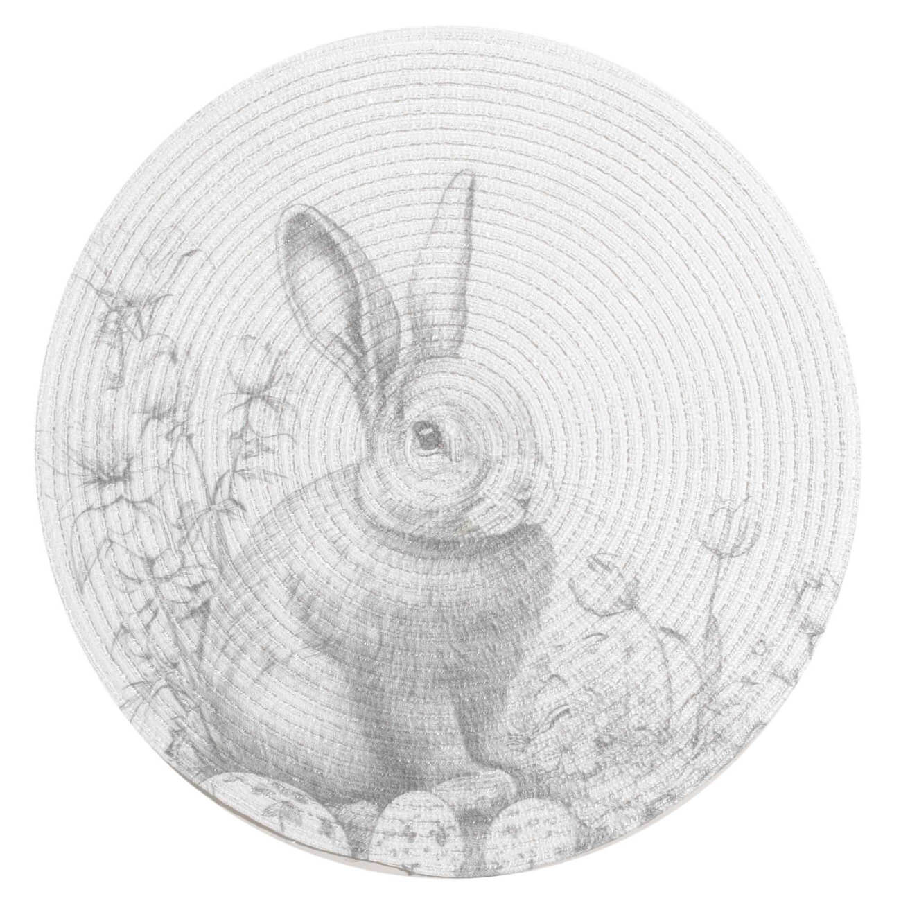 Салфетка под приборы, 38 см, полиэстер, круглая, белая, Графичный кролик, Rotary print изображение № 1