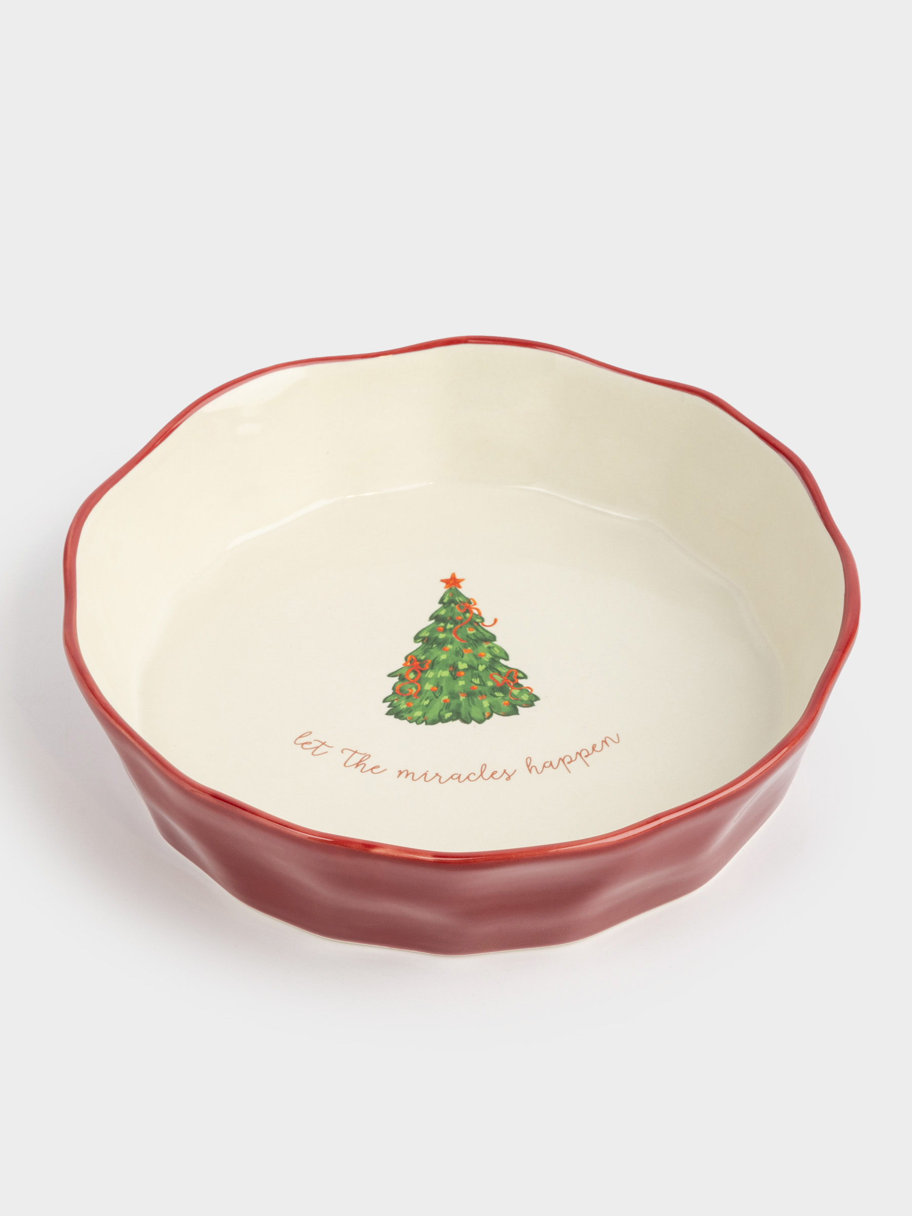 Пісіруге арналған ыдыс, 23х6 см, керамика, дөңгелек, қою қызыл, Жылқысы бар шырша, Christmas tree, image-1