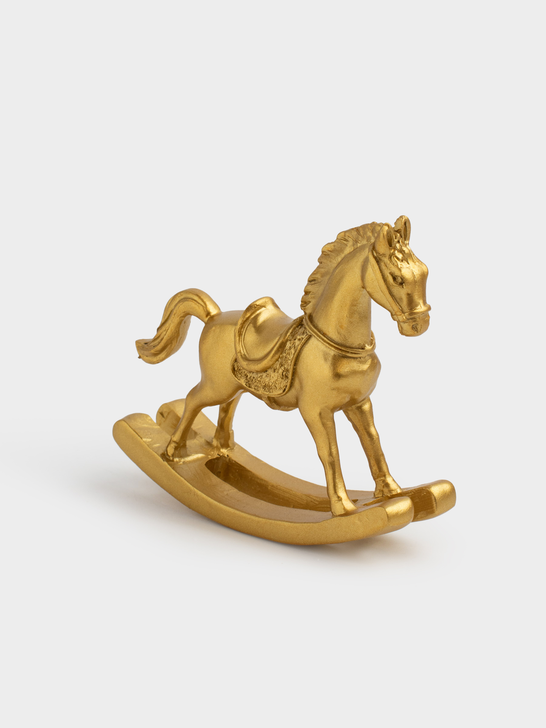 Мүсінше, 8 см, полирезин, алтын, Тербелетін ат, Horse gold, image-1