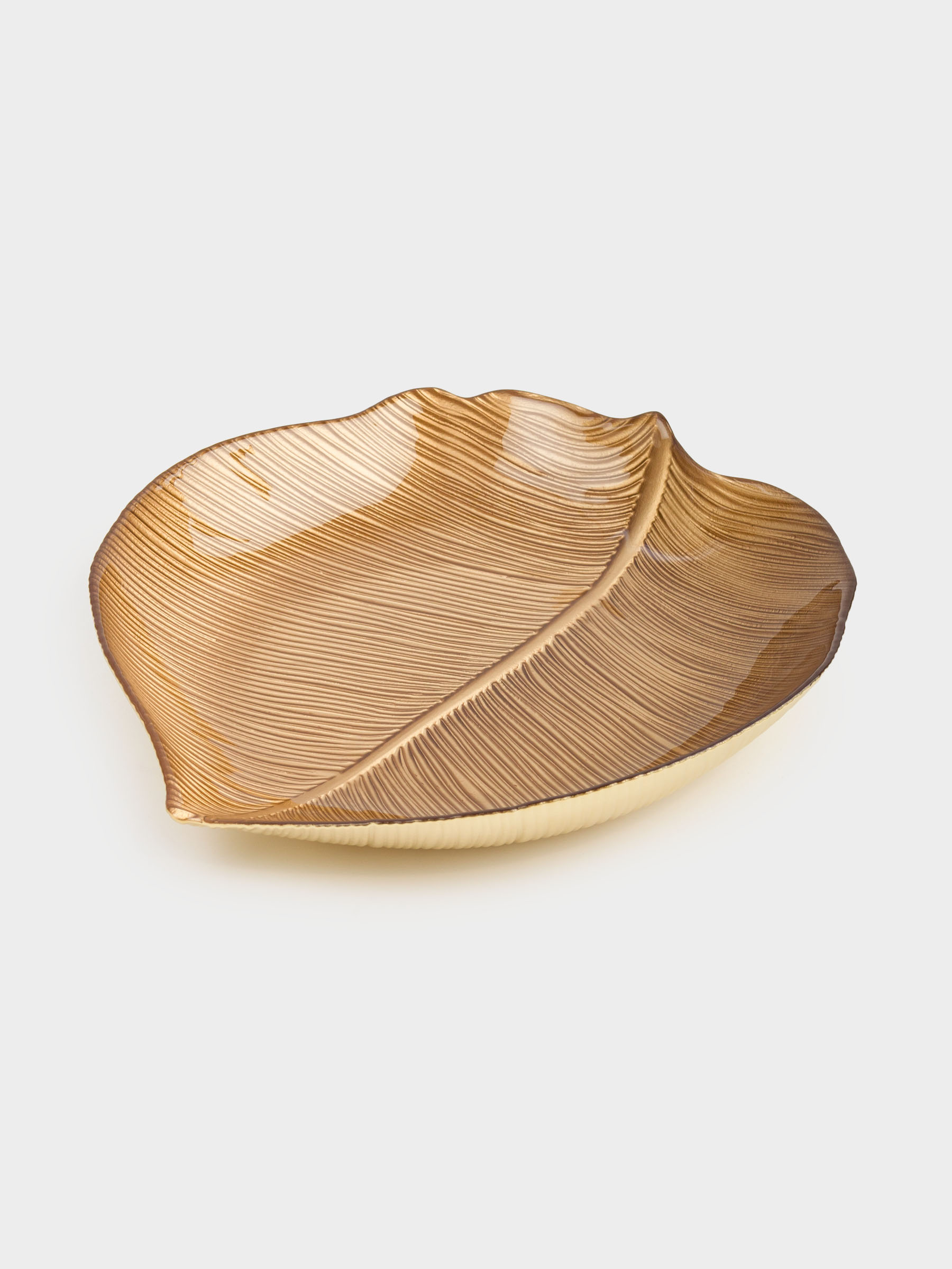 Блюдо, 21х19х3 см, стекло, золотистое, Тропический лист, Hosta, image-0