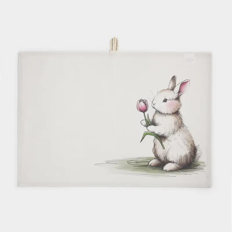 Полотенце кухонное, 40х60 см, хлопок, бежевое, Кролик с тюльпаном, Flora Easter ,image-0
