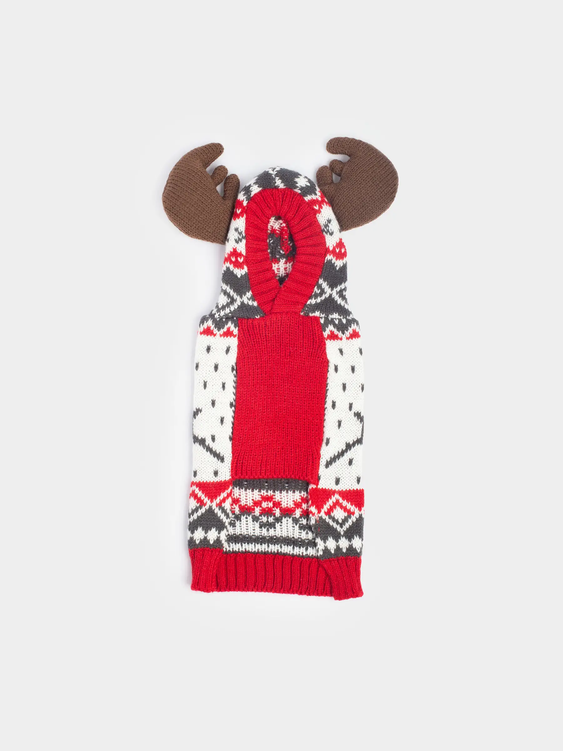 Свитер для животных, 32 см, р. S, с капюшоном, акрил, бело-красный, Зимний узор, Fashion pet, image-0