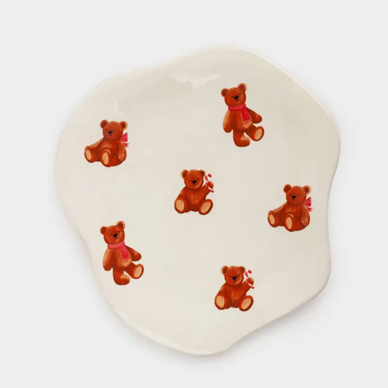 Тарелка закусочная, детская, 20 см, керамика, бежевая, Мишки, Bear Meni, image-0