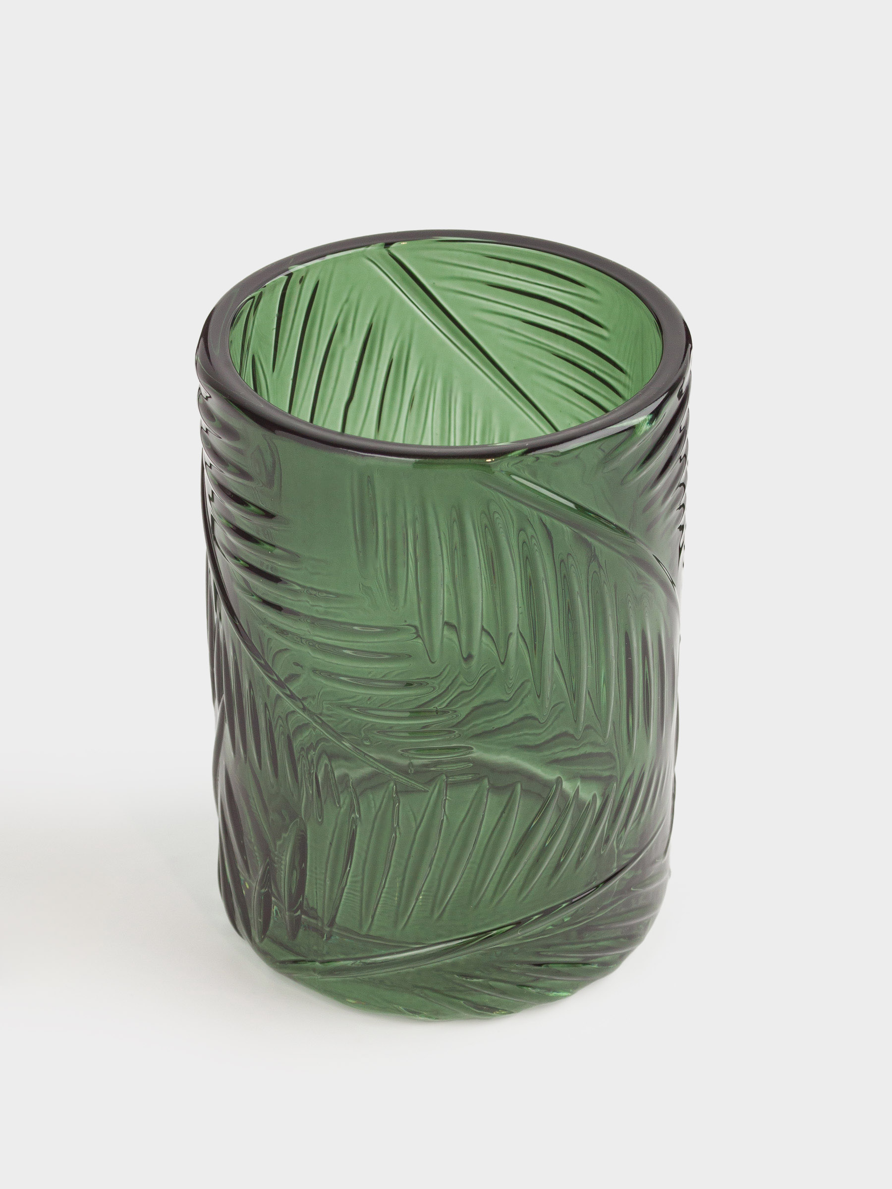 Стакан для ванной комнаты, 11 см, стекло, зеленый, Тропические листья, Tropical leaves, image-1
