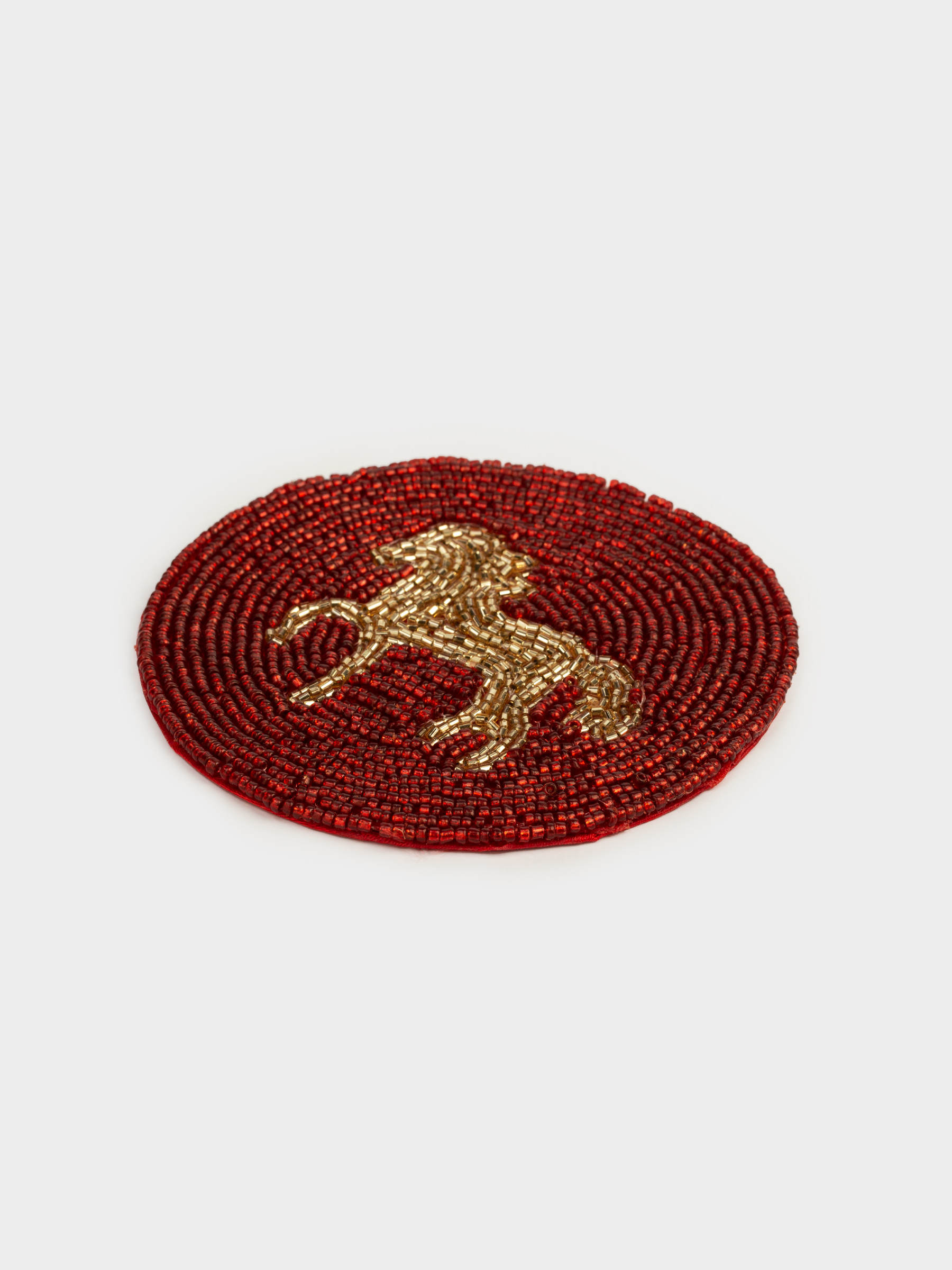Подставка под кружку, 10 см, круглая, бисер, красная, Лошадь, Art beads, image-1