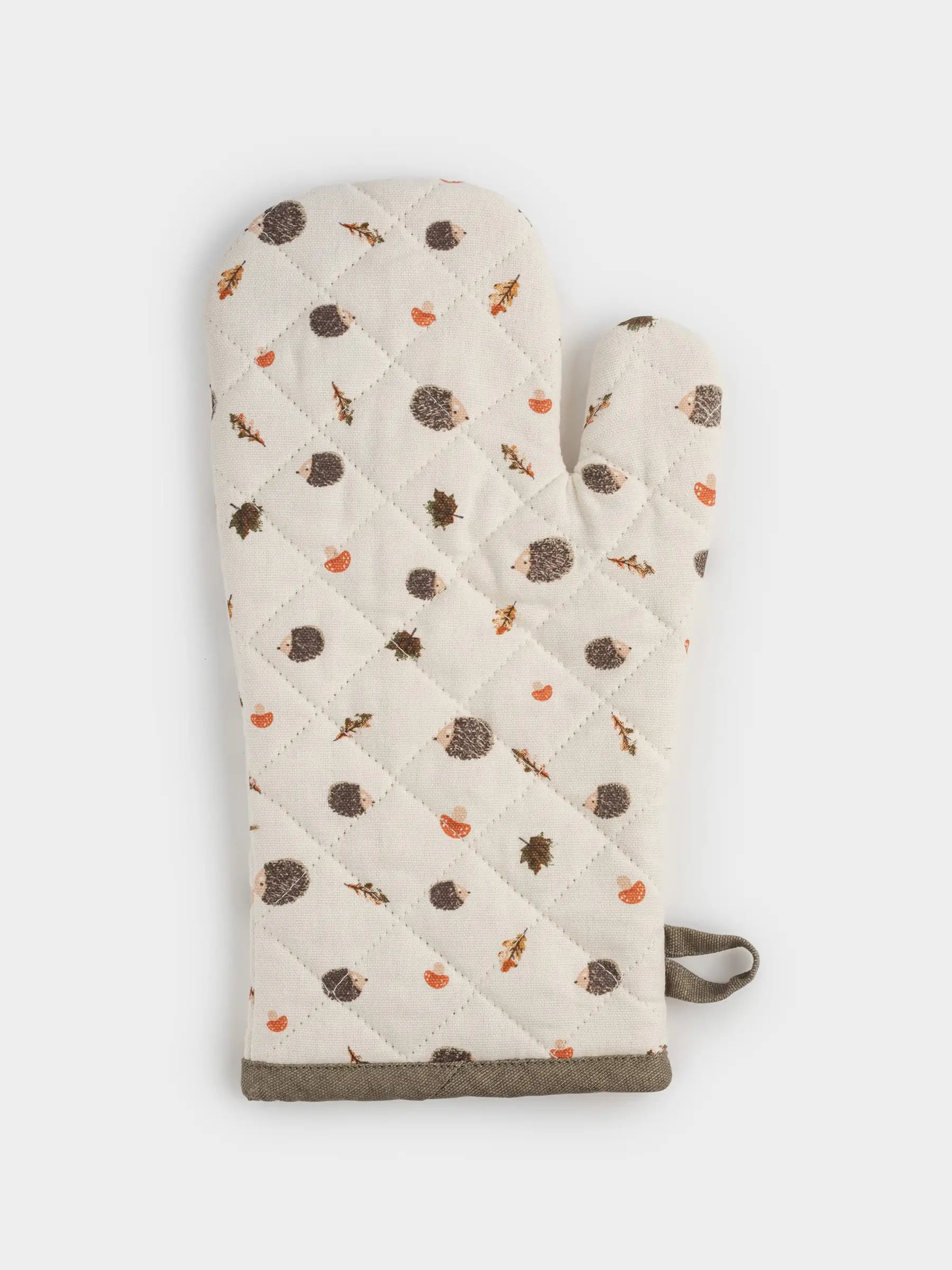 Ыдыс ұстағыш-қолғап, 17х33 см, мақта, сарғылт-қоңыр, Кірпі, жапырақтар мен саңырауқұлақтар, Autumn hedgehog, image-0