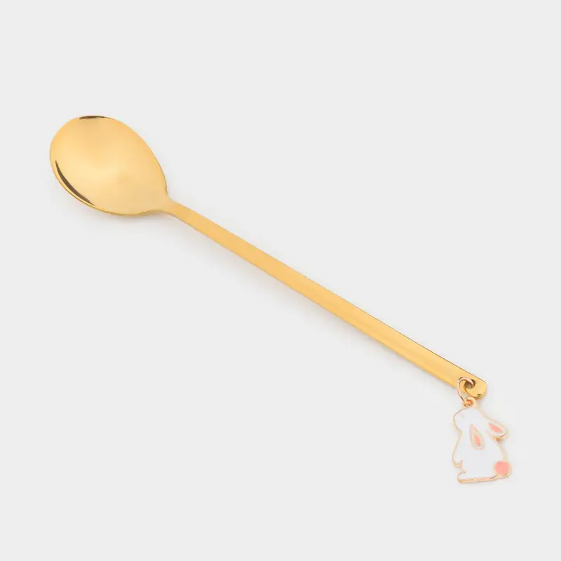 Ложка десертная, 14 см, сталь, золотистая, Белый кролик, Rabbit gold ,image-0