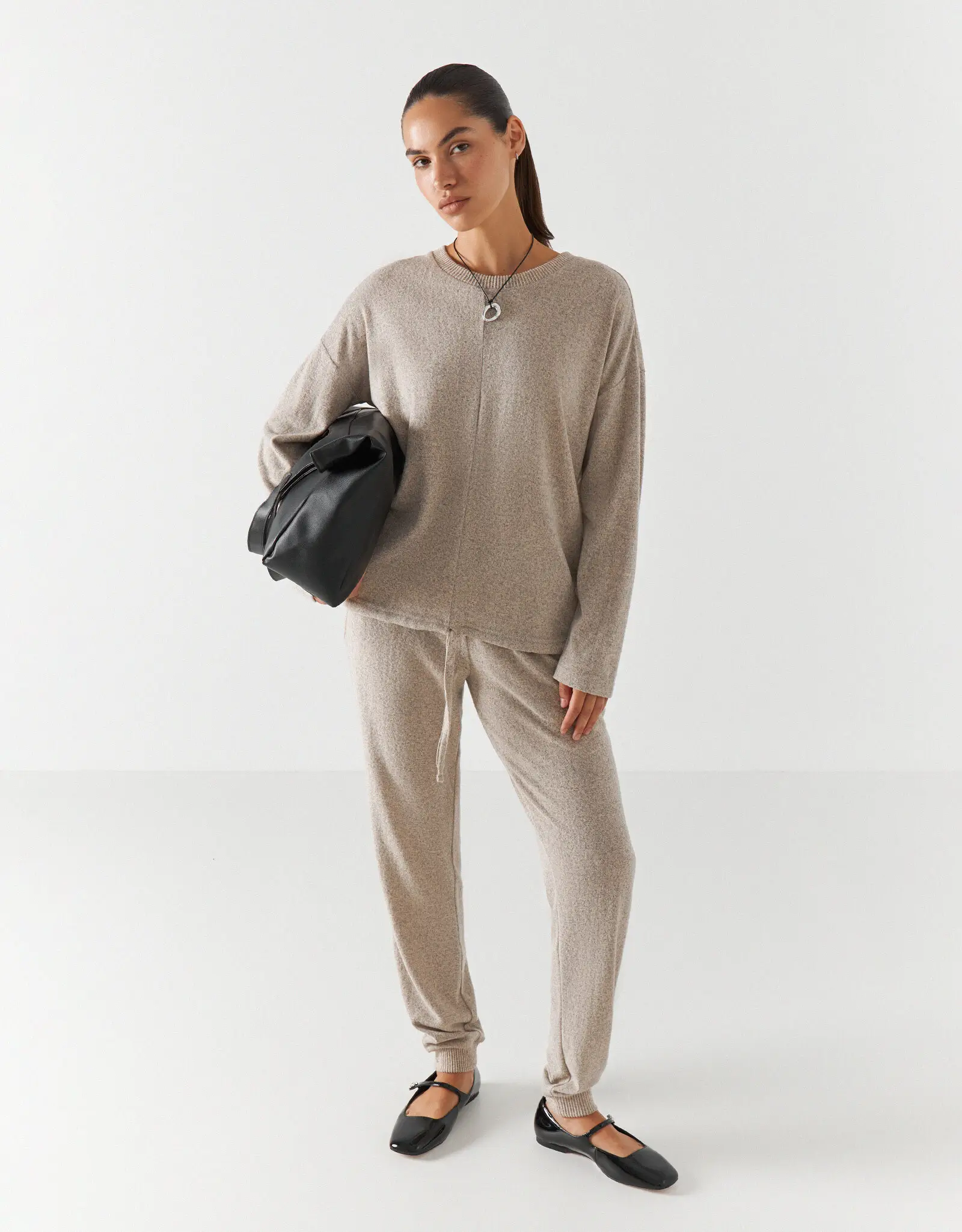 Костюм женский, домашний, с брюками, полиэстер/спандекс, бежевый, Bertha, image-0