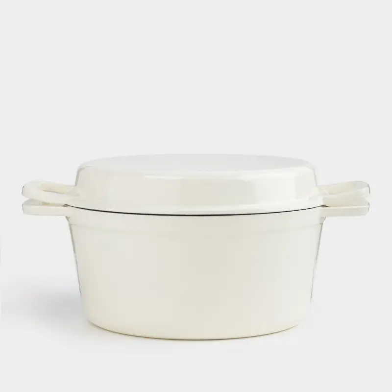 Казан, 25 см, 4,3 л, с крышкой сковородой-гриль, чугун, молочный, Light kitchen