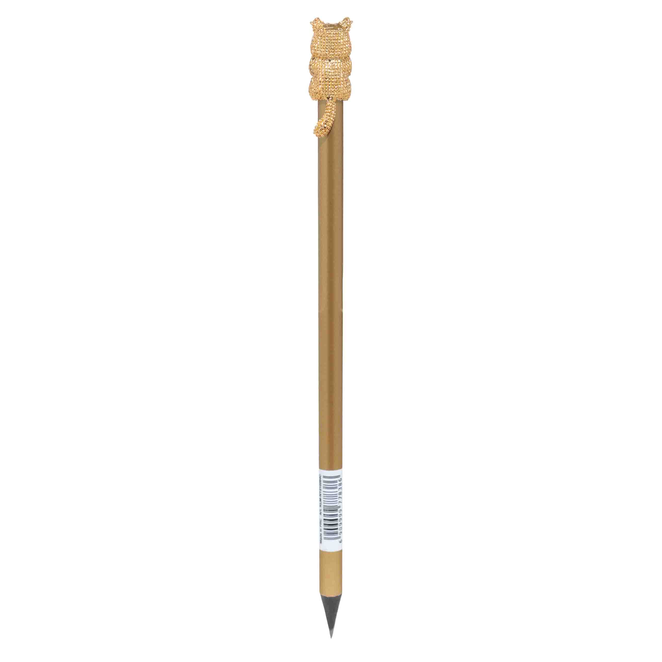 Карандаш, 18 см, чернографитный, с фигуркой, золотистый, Кот, Draw, image-1