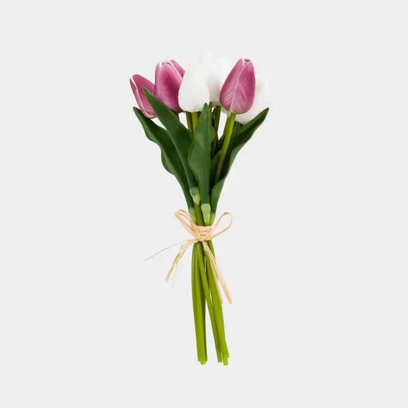 Букет искусственный, 27 см, полиуретан/металл, Бело-розовые тюльпаны, Tulip garden ,image-0