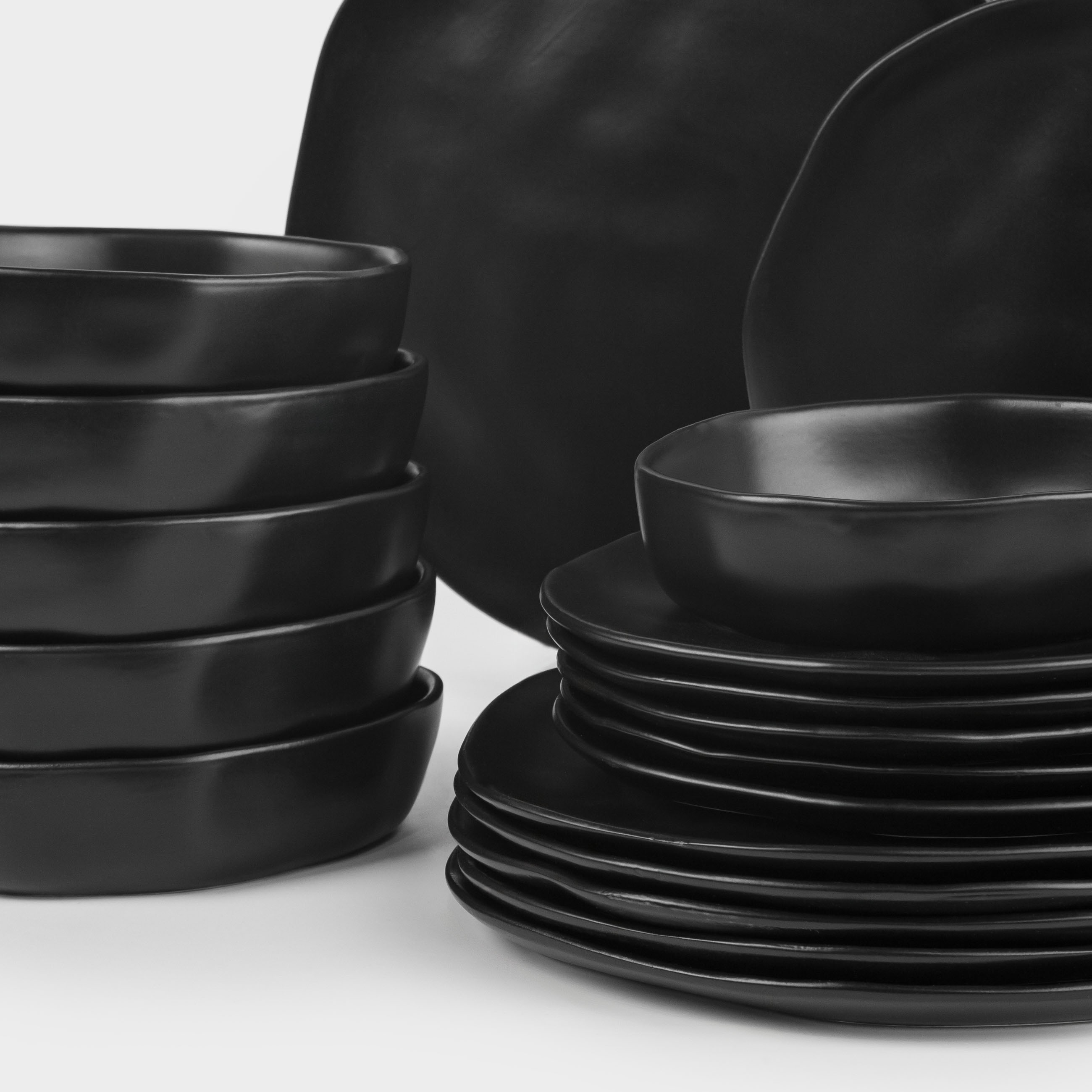 Сервиз обеденный, 6 перс, 18 пр, керамика, черный, Мятый эффект, Crumple black, image-1
