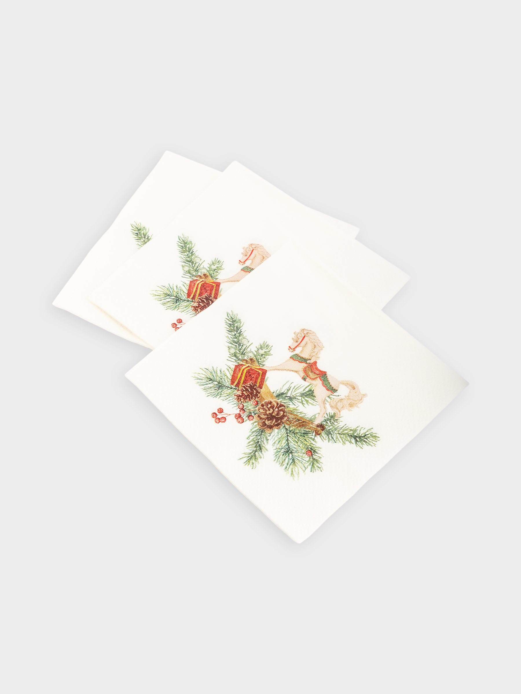 Салфетки бумажные, 21х21 см, 20 шт, квадратные, белые, Лошадка, Christmas miracle classic, image-2